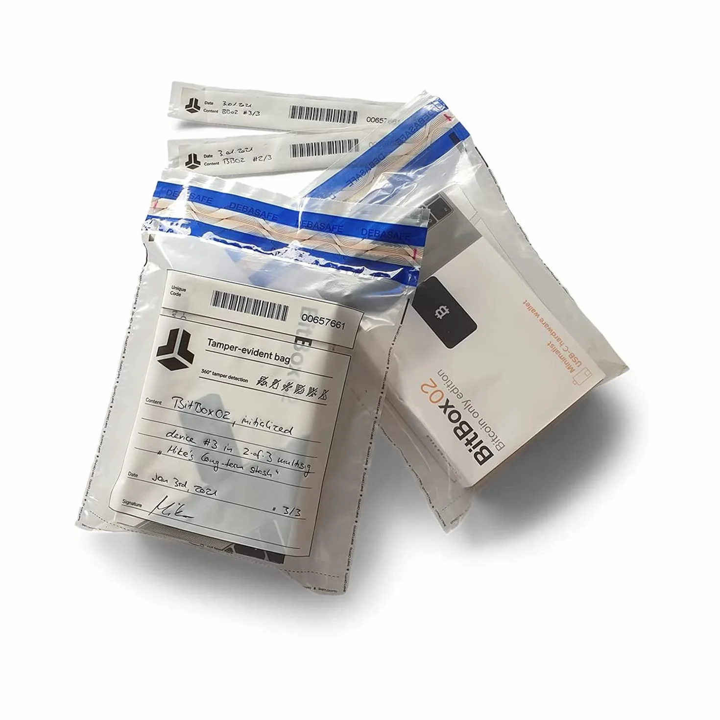 BitBox Torby bezpieczeństwa: Tamper-evident Safebags do bezpiecznego przechowywania poufnych dokumentów lub kopii zapasowych; zestaw 5 worków ochronnych