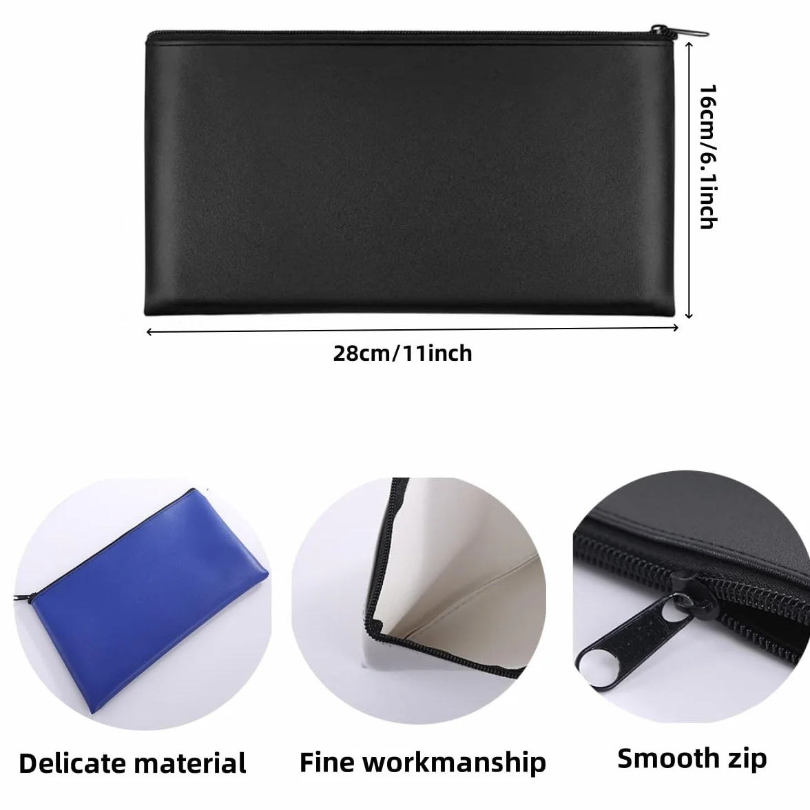 Torby na pieniądze bankowe z skóry PU 30 x 15 cm z zamkiem błyskawicznym