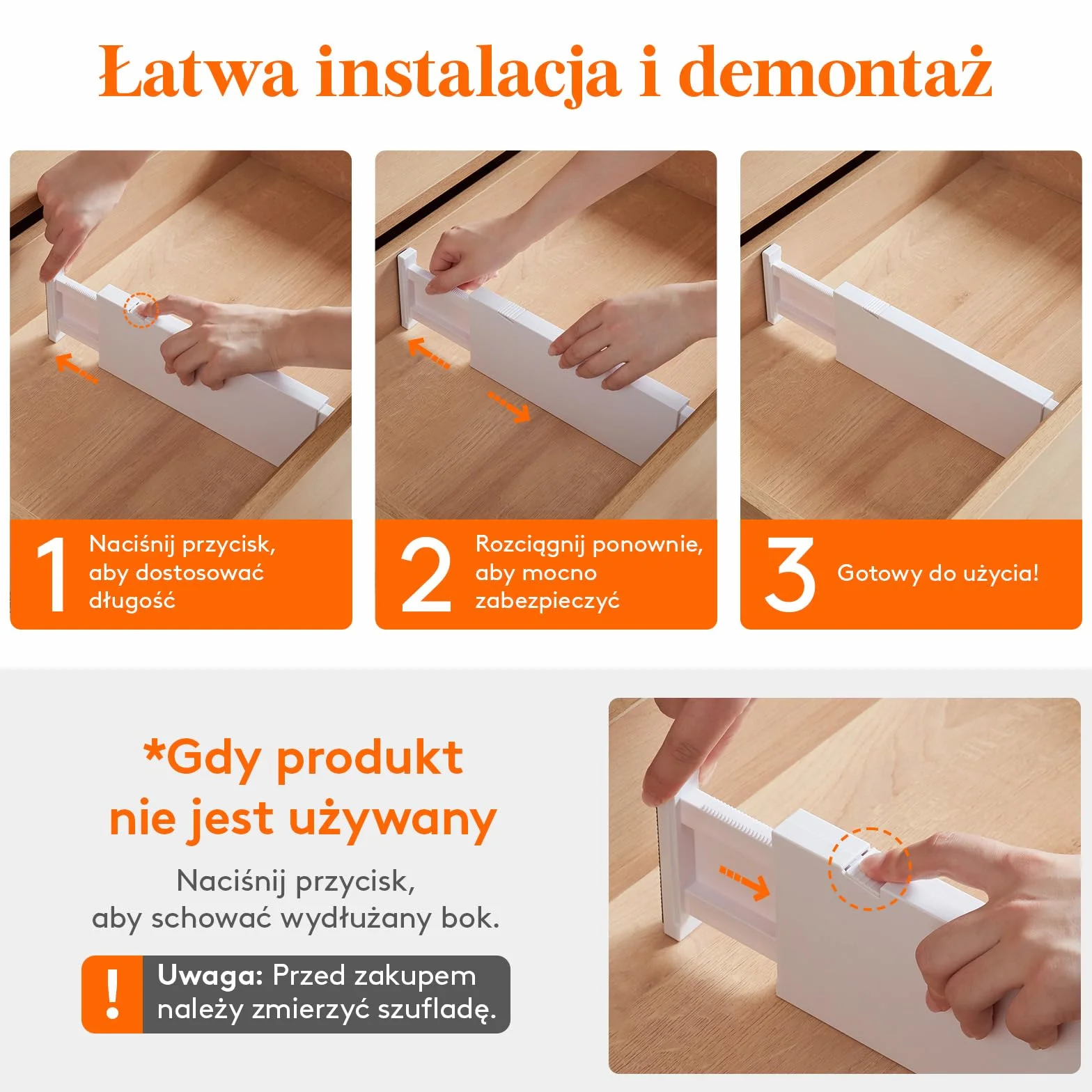 Lifewit 4 Plastikowych przegródek do szuflad o wysokości 10 cm, 28-44,5 cm Regulowane organizery do szuflad na ubrania, rozszerzalne separatory do organizacji w sypialni/łazience/kuchni/biurze