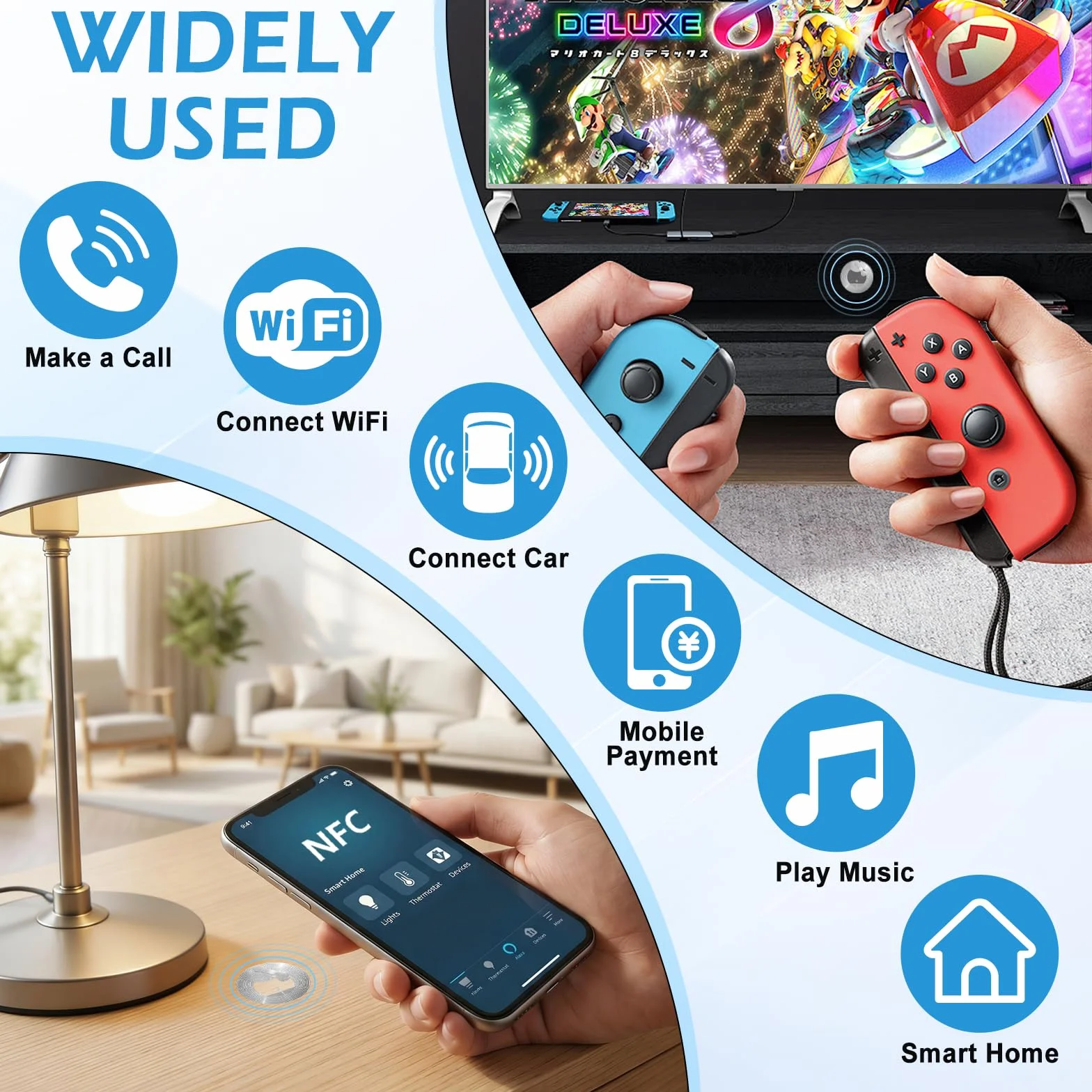 60 sztuk znaczników NFC, naklejki NTAG215 NFC, wodoodporne karty NFC 25 mm, kompatybilne z Tagmo Amiibo i wszystkimi telefonami i urządzeniami kompatybilnymi z NFC.