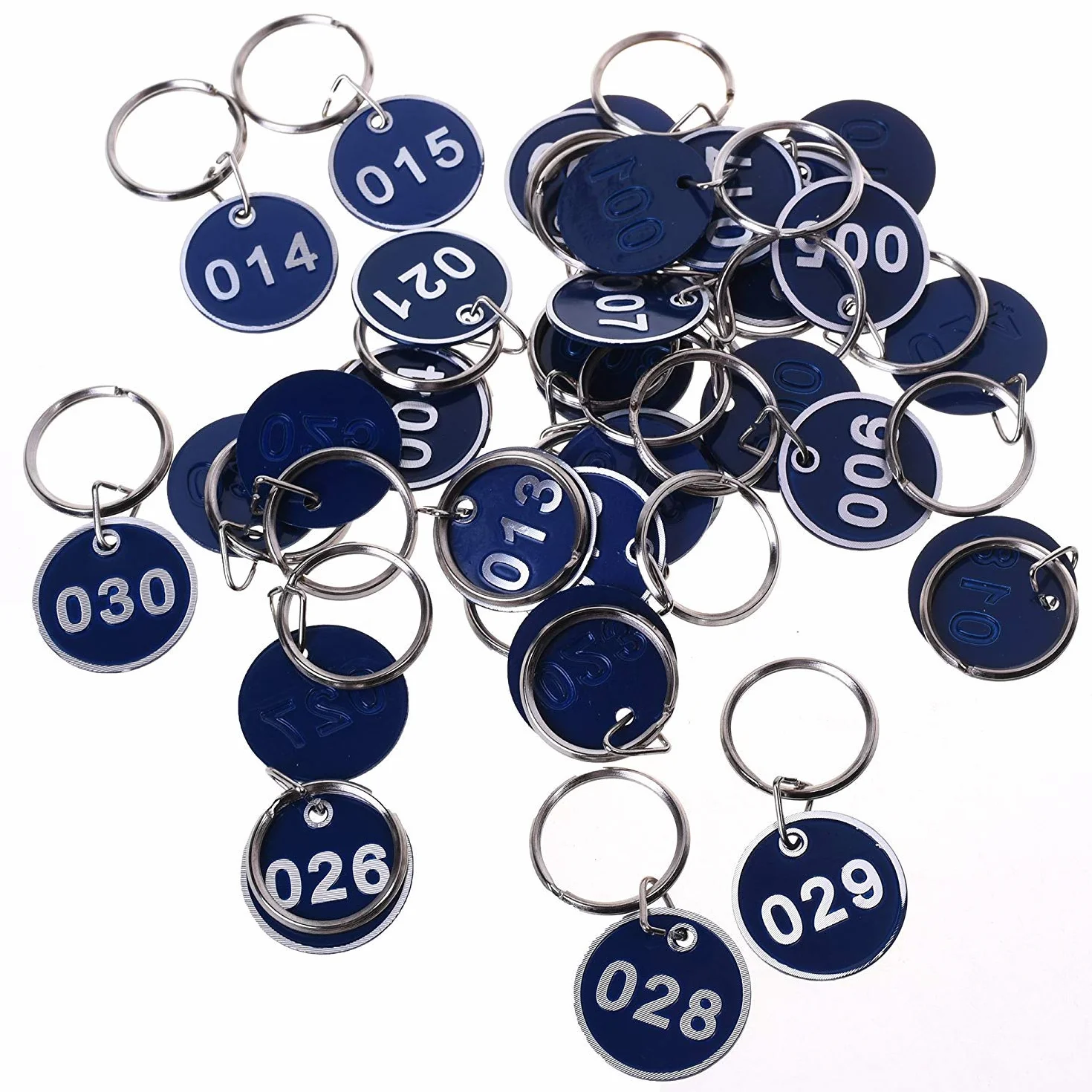 Brelok z numerowanego aluminium i tworzywa sztucznego, 30 mm (niebieski, 1-50)