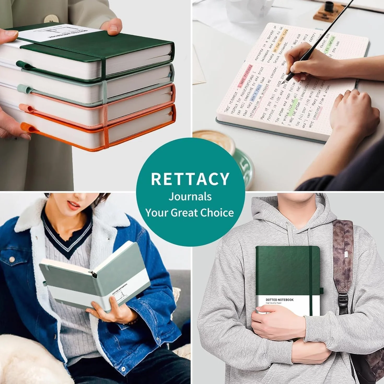 RETTACY Notatnik w linie B5, lekki dziennik z 96 numerowanymi stronami, notatnik 100 g/m², kieszeń wewnętrzna, twarda okładka, do biura, szkoły, pracy, dla kobiet i mężczyzn, 19,3 x 25,4 cm