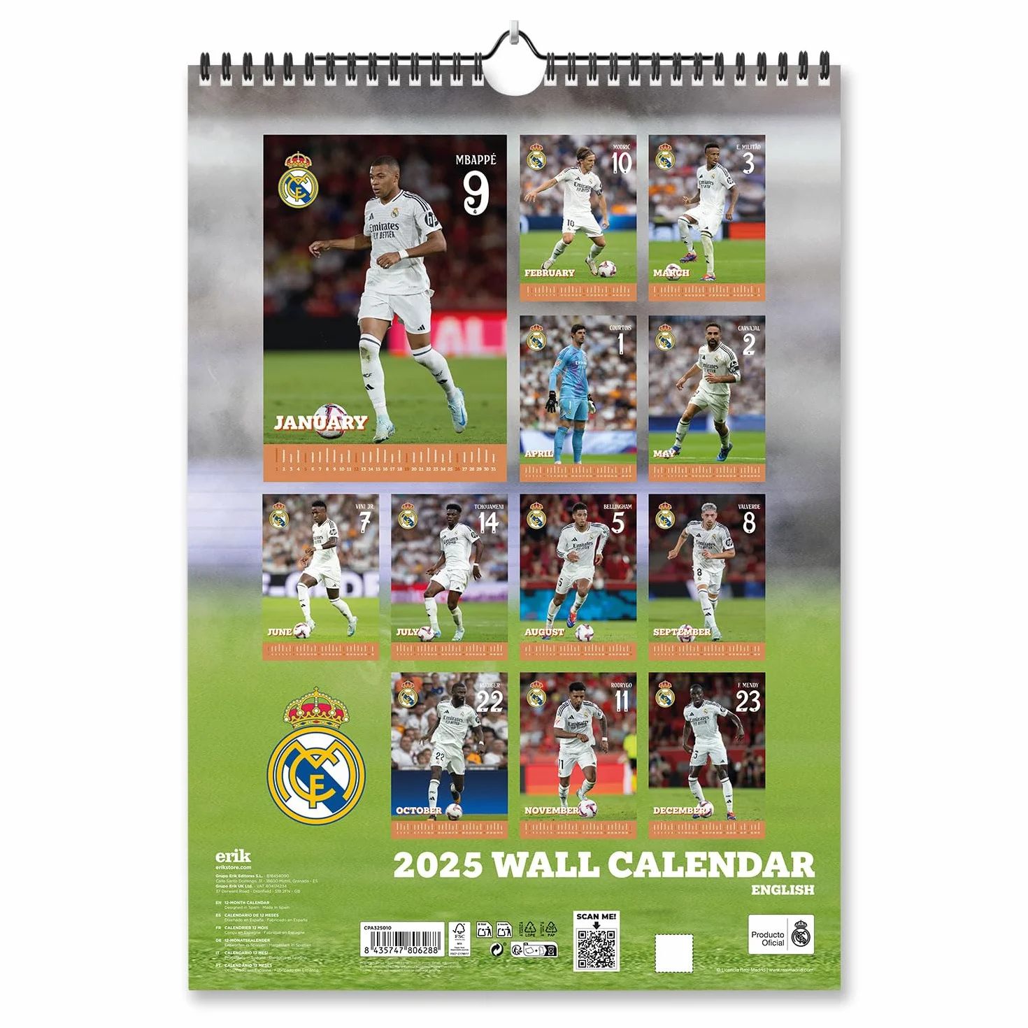 Grupo Erik Wall Calendar 2025 Real Madrid A3 Family Planner Football
