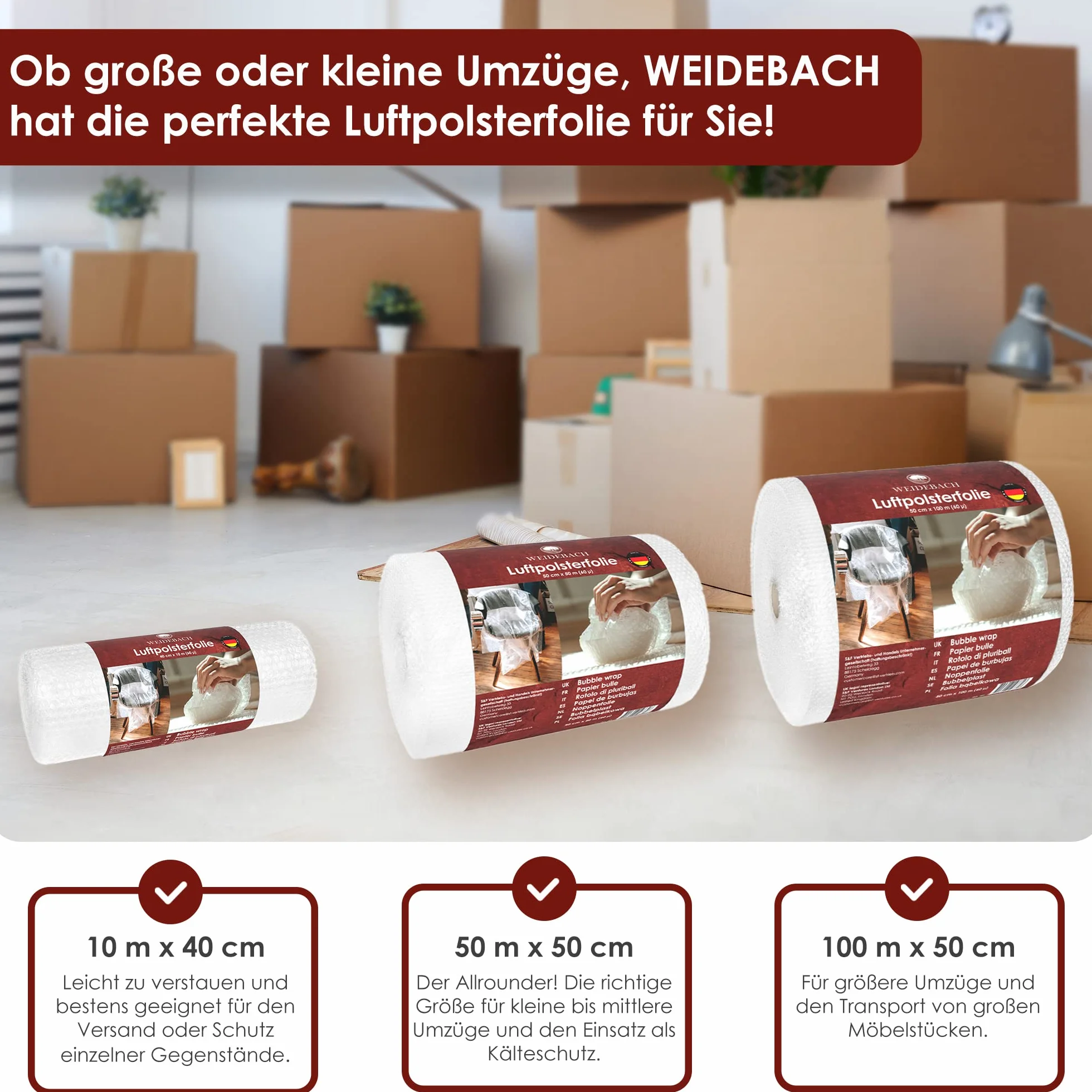 Weidebach Folia Bąbelkowa 10 m x 40 cm 60 µ 2-warstwowa Bubble Wrap