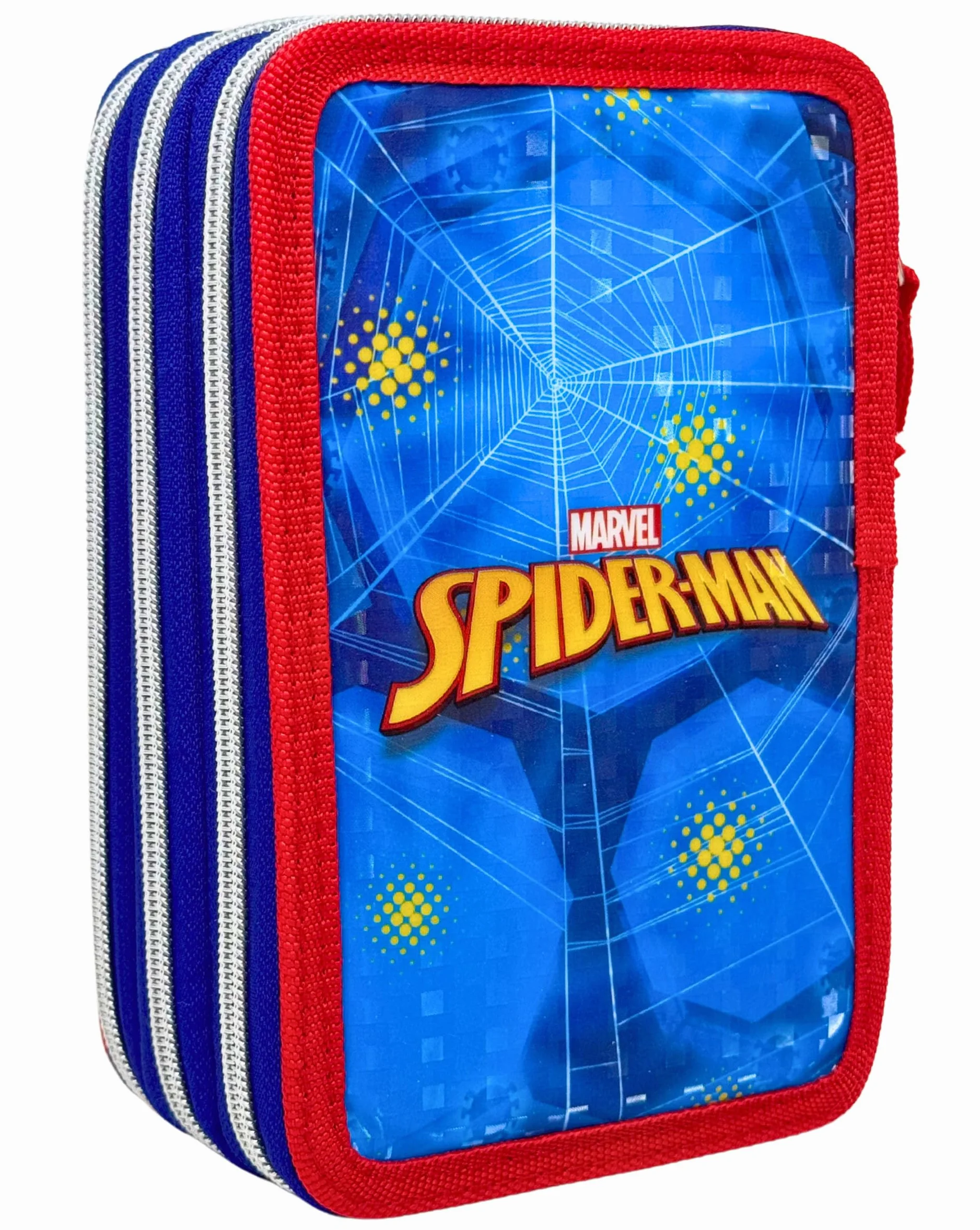 Piórnik 3D Spiderman 44 Elementy 3 Komory Czerwony Niebieski Zestaw Szkolny