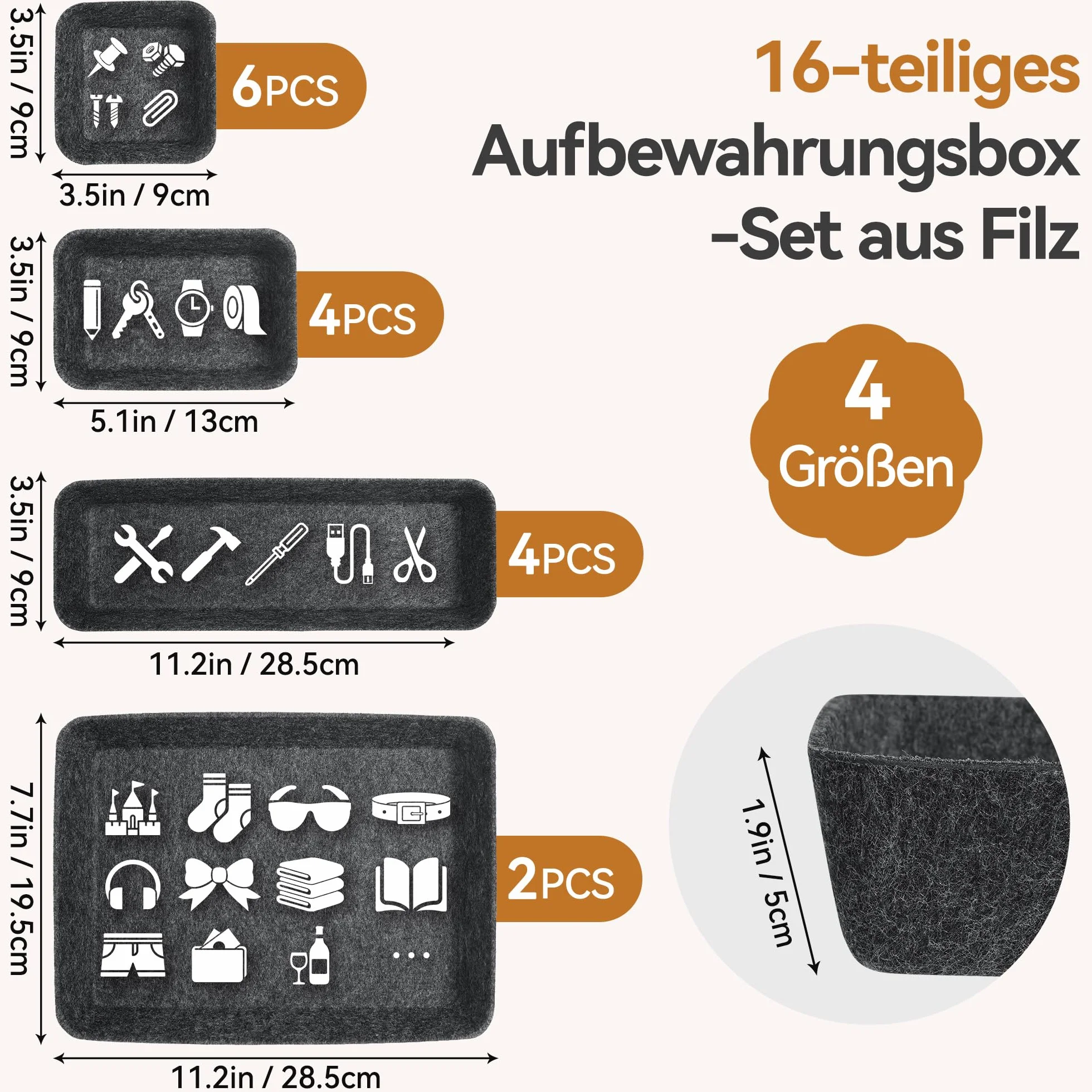 Filcowy organizer do szuflad (Jasnoszary)