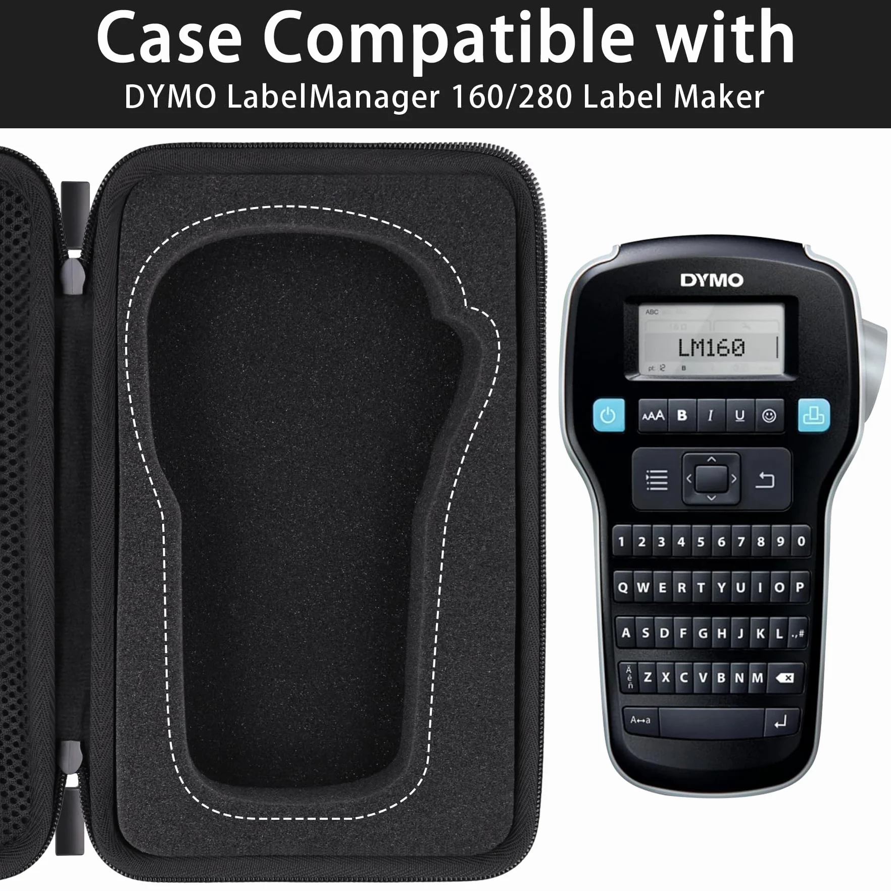 co2CREA Storage Carry Travel Hard Case do DYMO Label Manager 160/280 Handheld Label Maker Qwerty Keyboard (tylko etui)