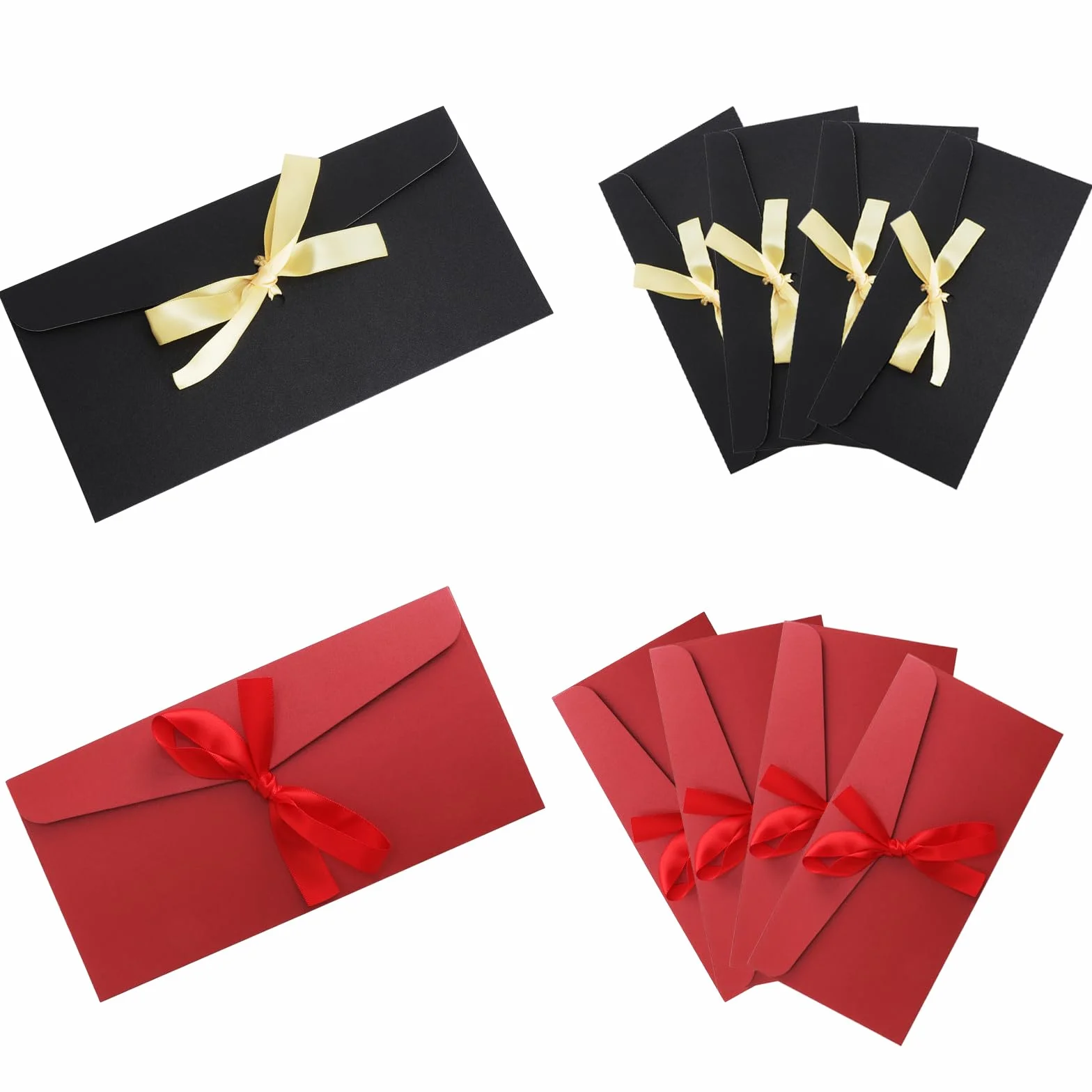 10 sztuk kolorowych kopert z papieru typu kraft, koperty prezentowe w stylu vintage, z tasiemkami, 22 x 11 cm, piękne koperty, koperty na wesele, urodziny, Boże Narodzenie, bony, czerwone czarne