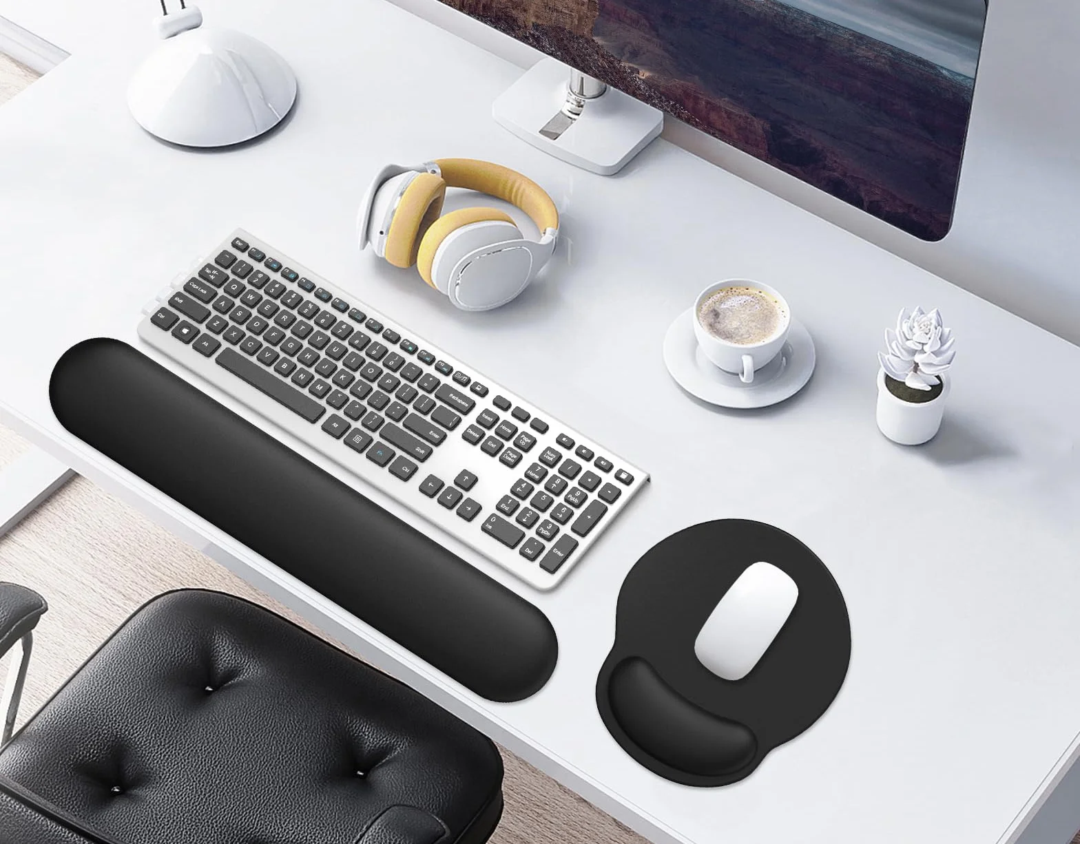 Podkładka pod mysz z podkładką pod nadgarstek i klawiaturą, ergonomiczna podkładka pod mysz z poduszką żelową i poduszką pod nadgarstek z pianki memory, klawiatura do klawiatury komputera z