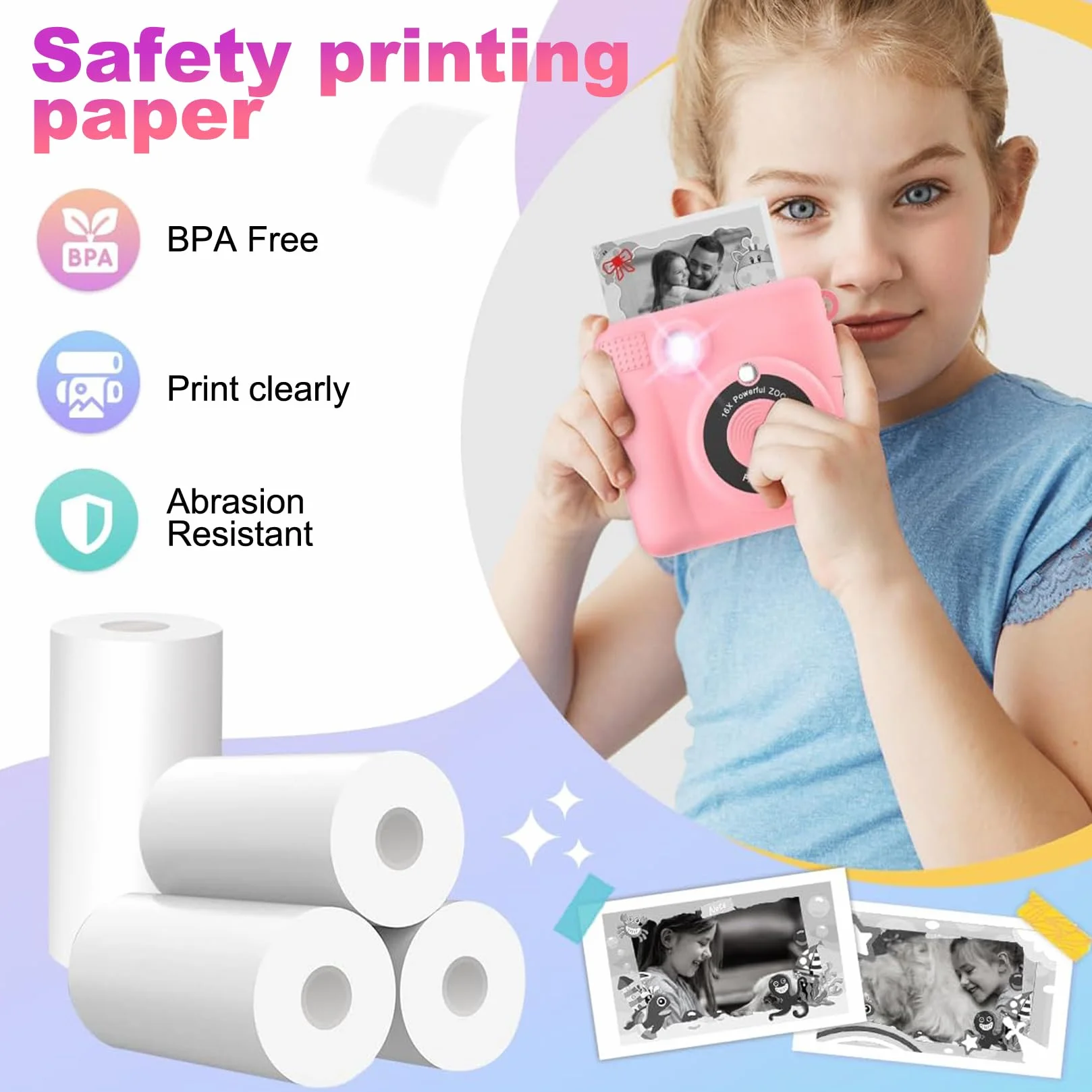 15 rolek papieru termicznego do kamery dziecięcej, do aparatu natychmiastowego, 57 mm x 25 mm, rolki termiczne, papier do uzupełniania, do aparatów natychmiastowych (łącznie 4,5 m długości)