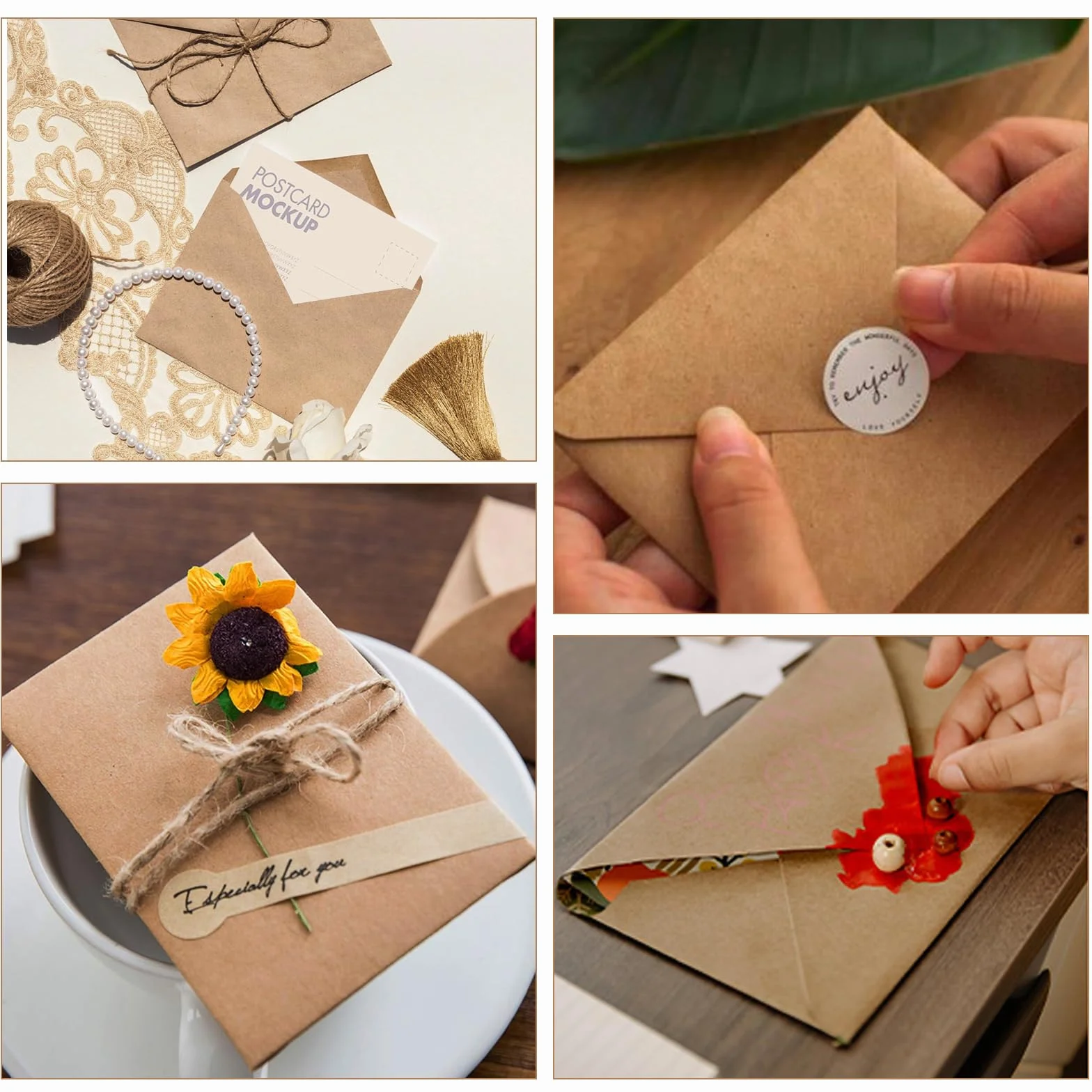 100 sztuk Kopert z papieru Kraft 13x18 - Koperty B6, brązowy papier kraft 120g/m², z klejeniem na mokro, idealne na listy, kartki okolicznościowe, zaproszenia, kartki urodzinowe itp.