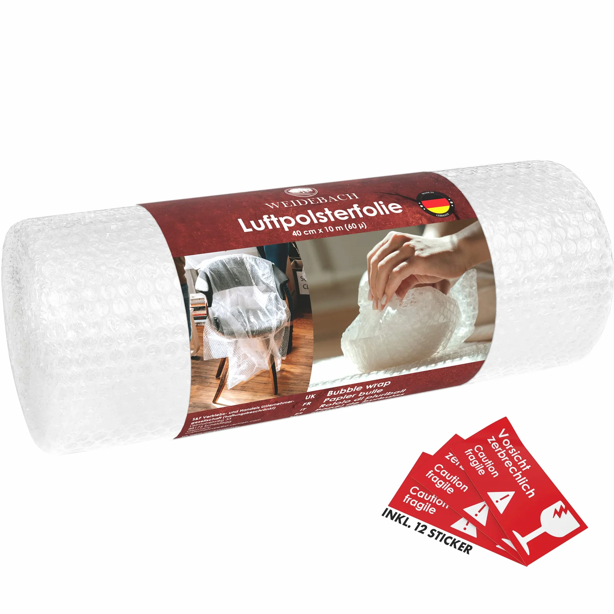 Weidebach Folia Bąbelkowa 10 m x 40 cm 60 µ 2-warstwowa Bubble Wrap