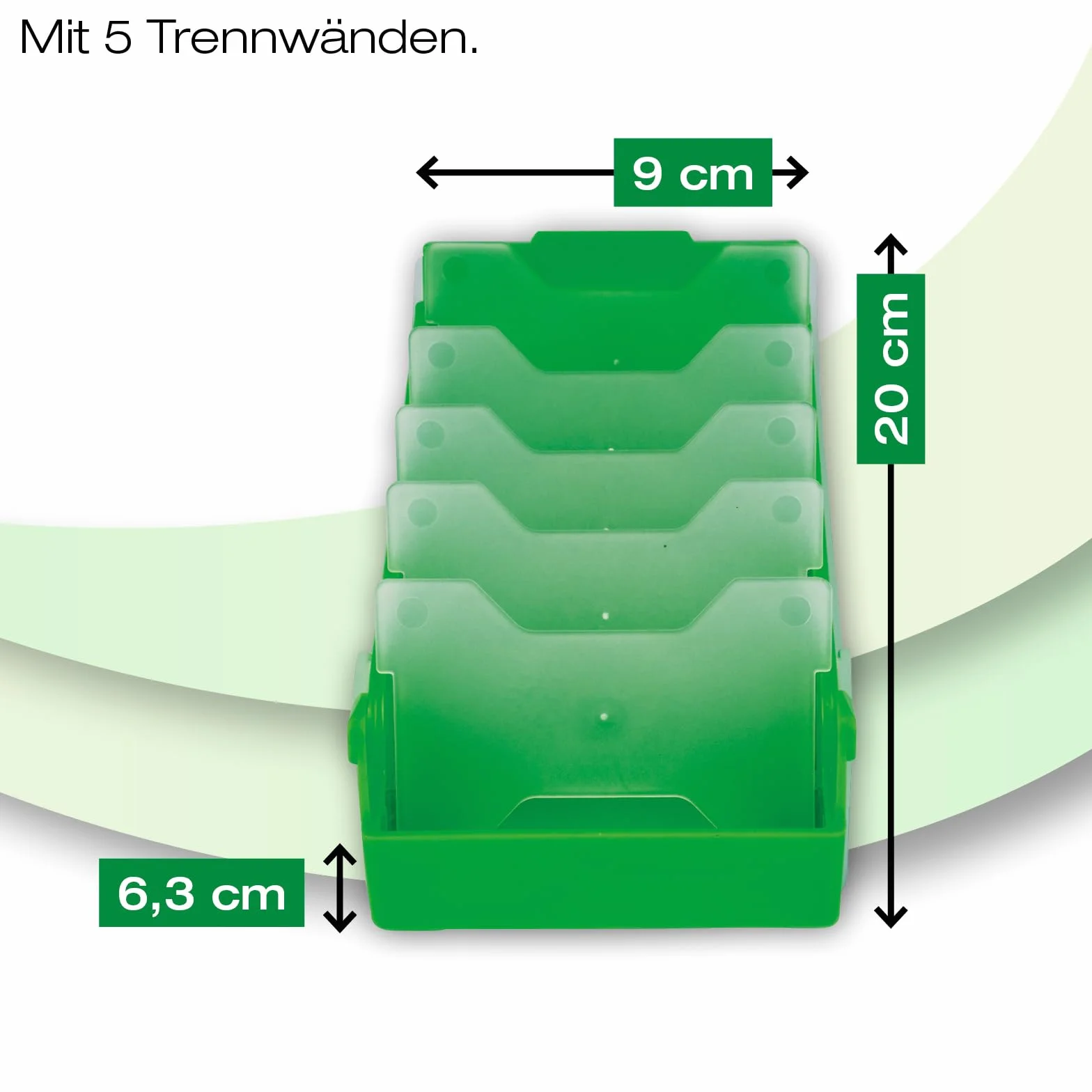 TimeTEX - Pudełko na fiszki z wytrzymałego tworzywa sztucznego, A8, półprzezroczyste, z wsuwaną pokrywką, 5 przegródek, 20 x 9 x 6,5 cm, kolor: zielony