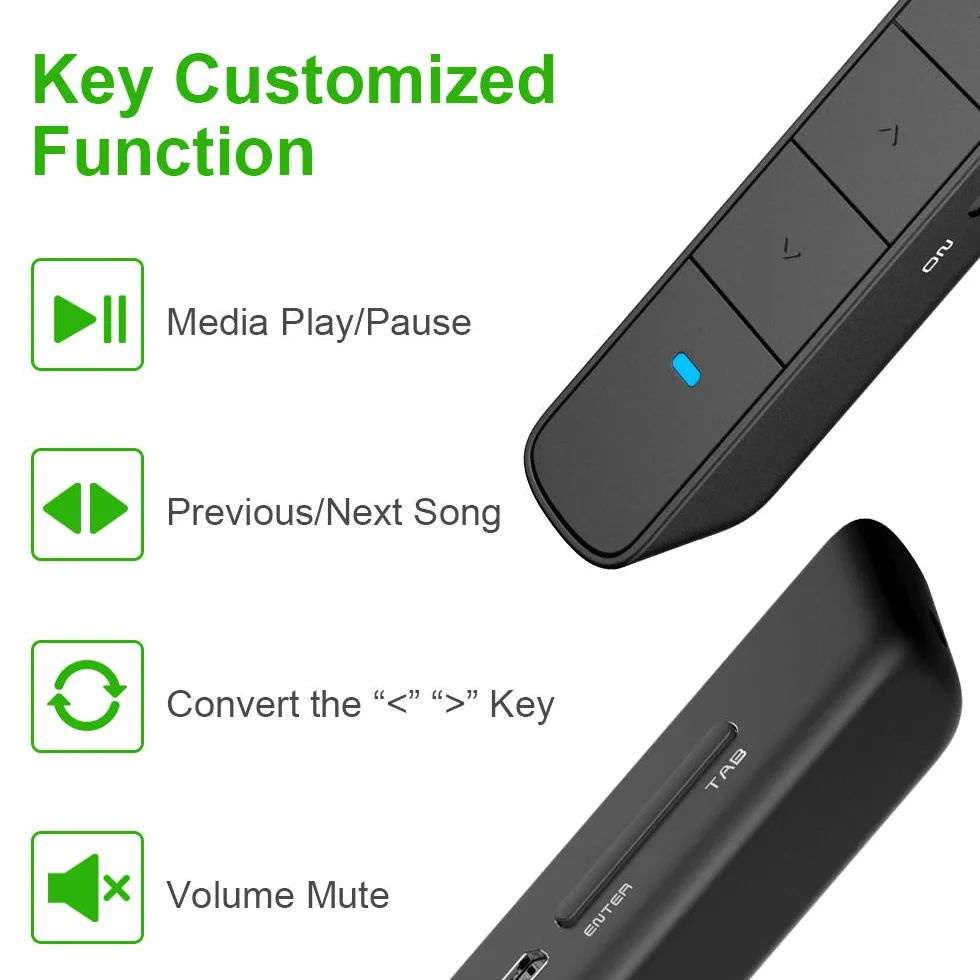 Wielofunkcyjny prezenter NORWII N75 zielony wskaźnik laserowy ładowany 100 M/330 FT bezprzewodowy prezentator USB wskaźnik do prezentacji laserowej PowerPoint Clicker wsparcie odtwarzania/pauzy