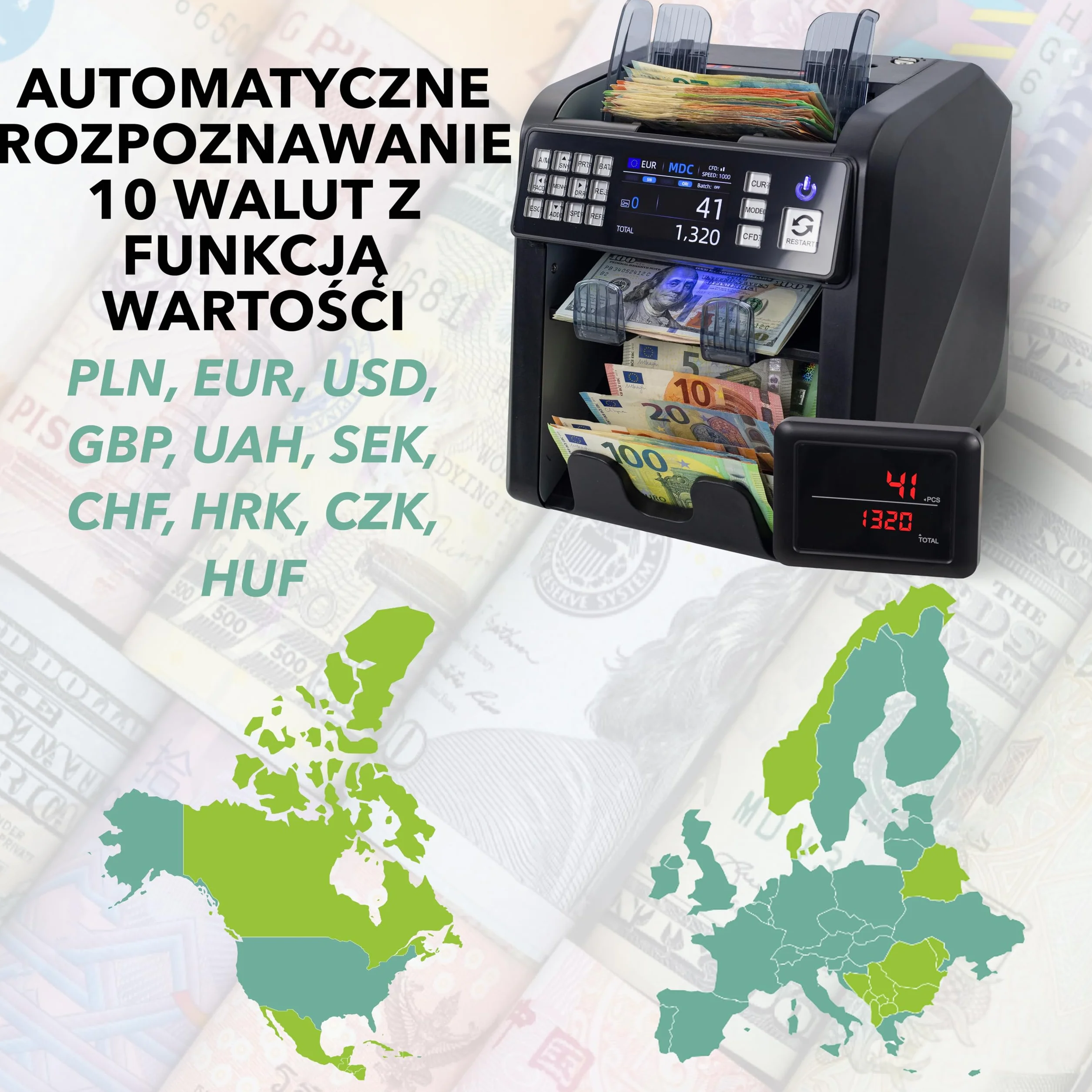 Maszyna do Liczenia Banknotów MV-600 z 12-krotnym Wykrywaniem Fałszerstw PLN EUR USD