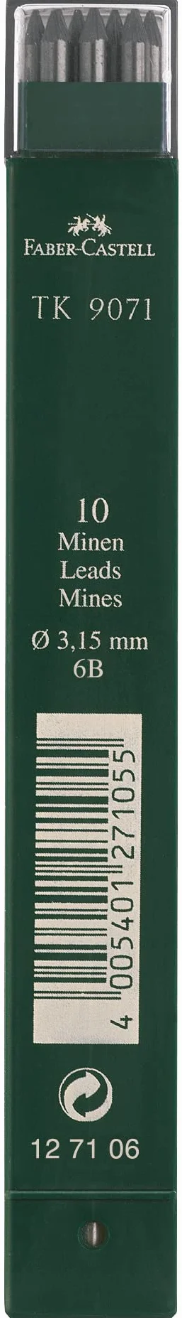 FABER-CASTELL 127106 – wkłady TK 9071, 10 wkładów zapasowych, grubość wkładu: 3,15 mm, twardość: 6B
