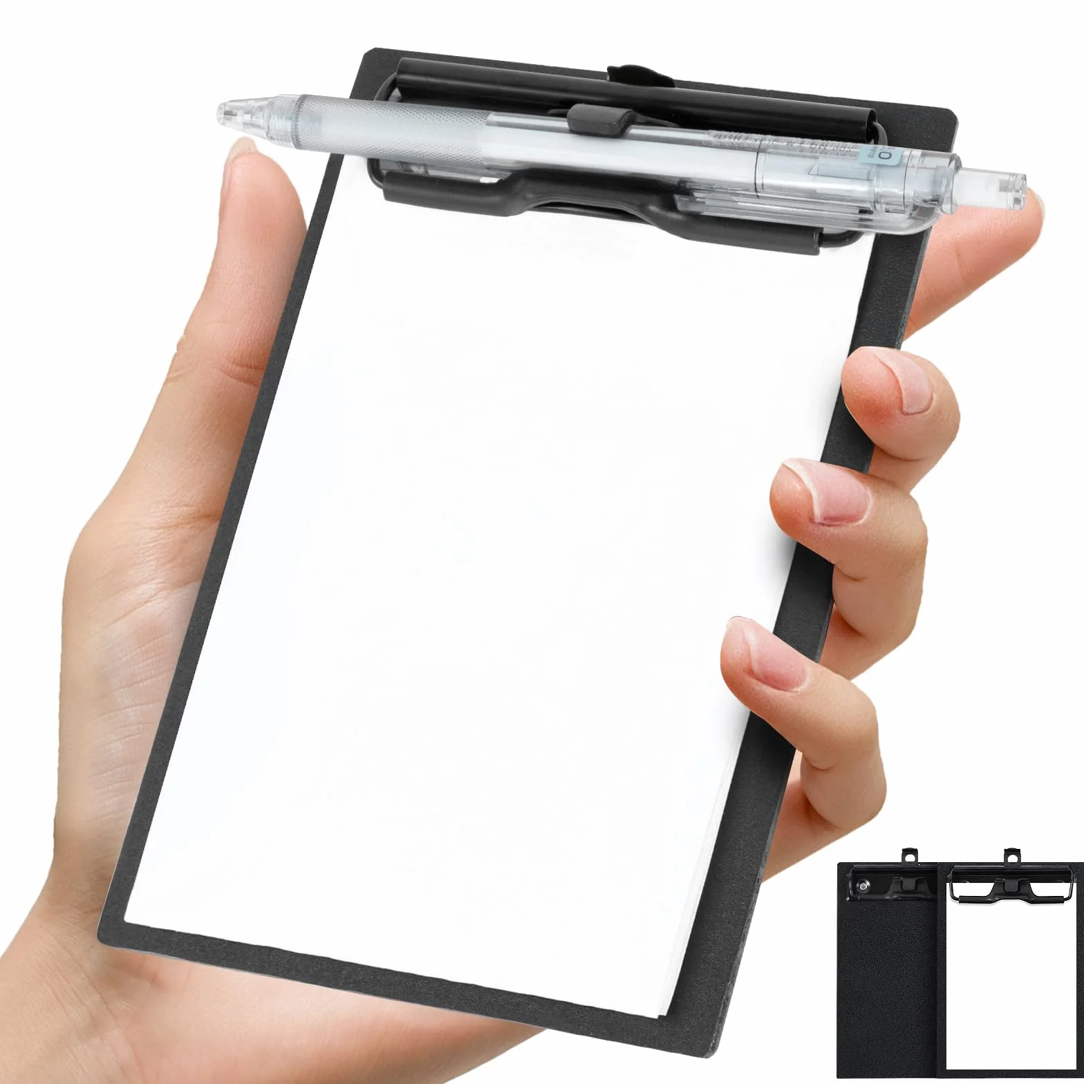 FRETONBA Podkładka z klipsem A6 Mini, 2 sztuki, z tworzywa sztucznego, z zaciskiem papierowym, teczka z uchwytem na długopisy, schowek do przechowywania papieru do biura, restauracji, szkoły Clipboard