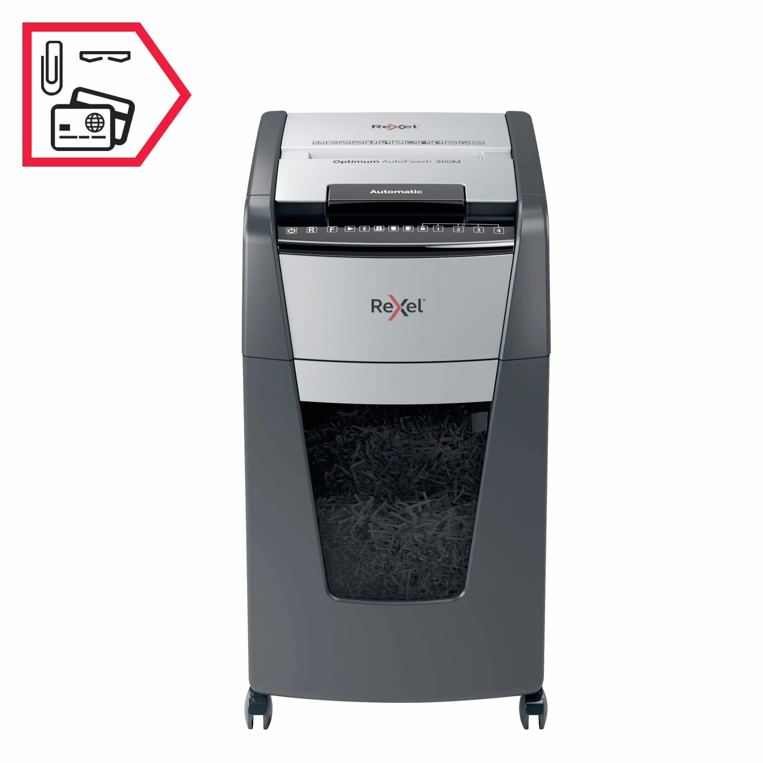 Rexel Optimum Auto Feed+ Niszczarka do Papieru 300 Arkuszy P-5 Mikrościnki 60 L