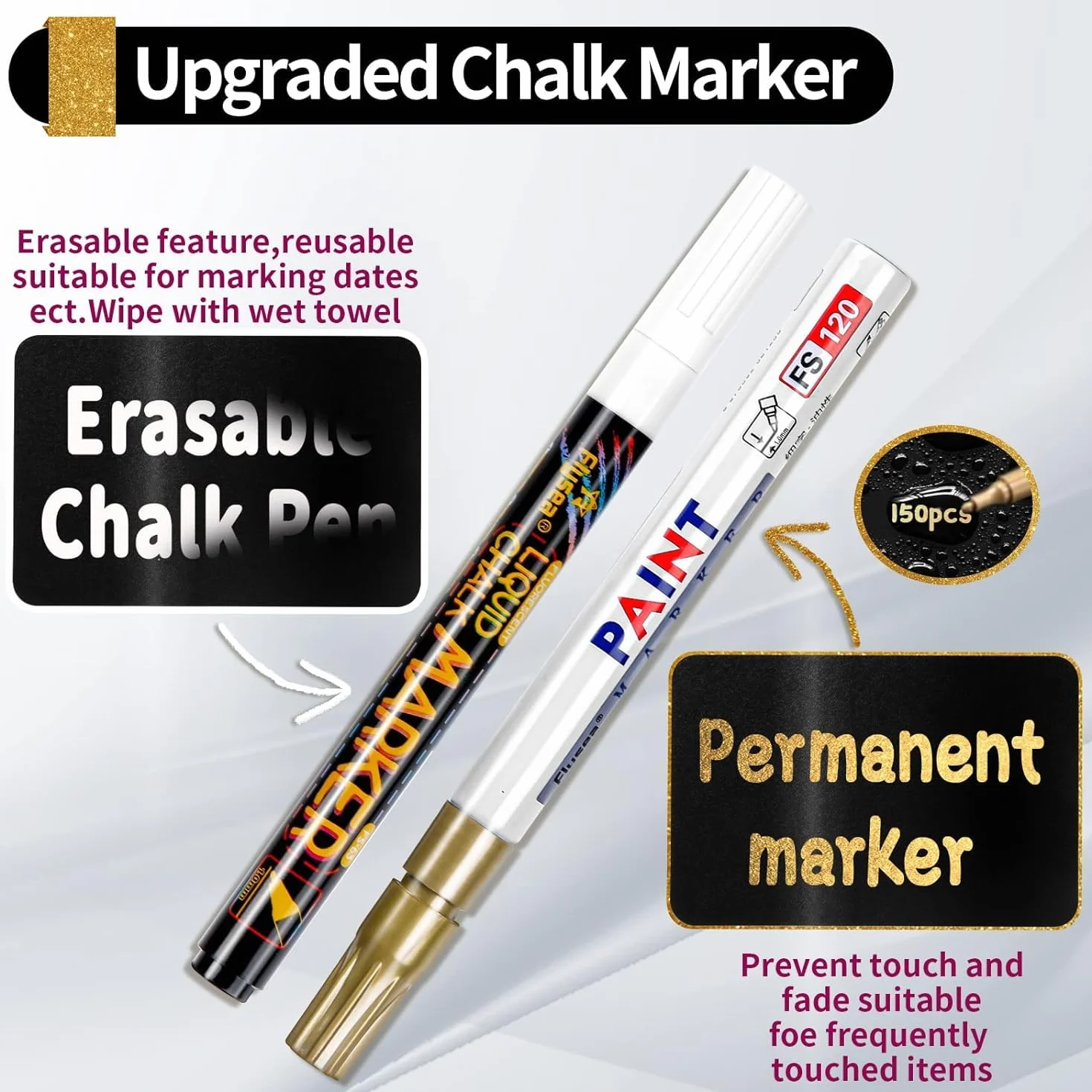 Joyoldelf Etykiety samoprzylepne, 150 sztuk naklejek tablicowych, do opisywania, etykiety tablicowe z 2 markerami kredowymi, etykiety kuchenne na słoiki z przyprawami, dżem, butelki, 6 x 4 cm