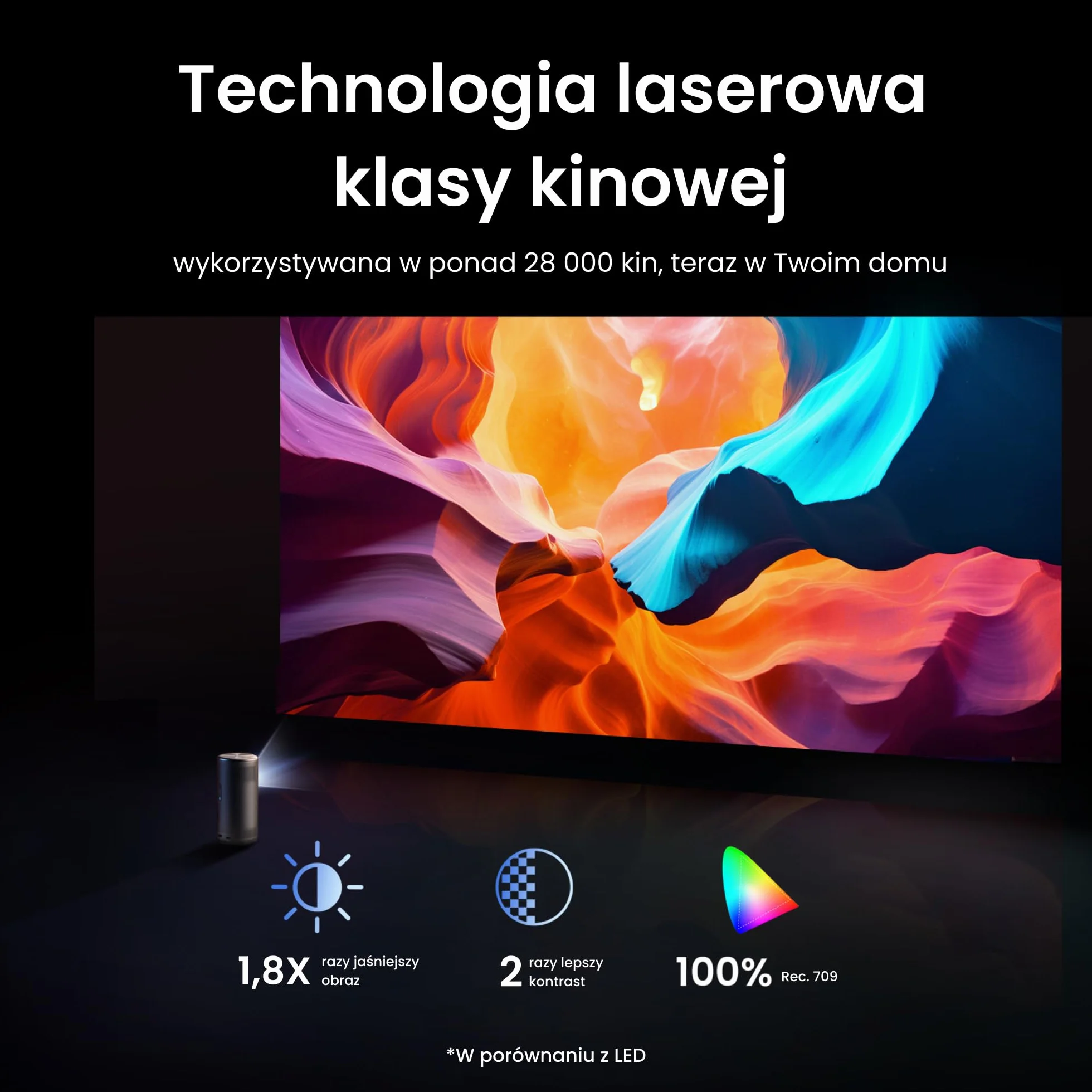 Projektor laserowy NEBULA Capsule 3 GTV, 300 lumenów ANSI, Smart TV 1080p, Wi-Fi, Dolby Digital, autofokus, obraz 120 cali