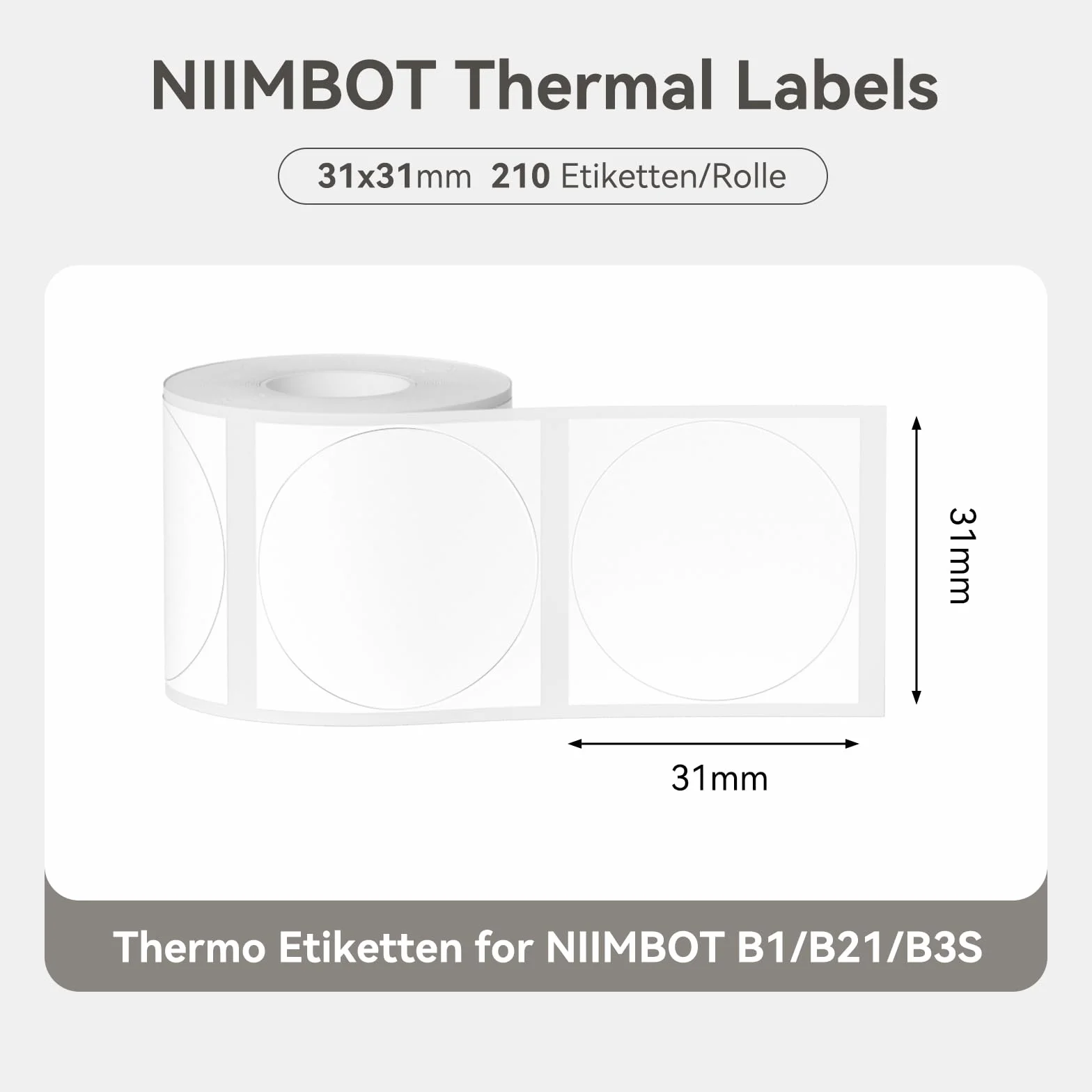 NIIMBOT Samoprzylepne etykiety kompatybilne z drukarką termiczną NIIMBOT B1/B21/B3S, papier termiczny, do szkoły, domu, biura, małych firm (biało-okrągły-31 mm x 31 mm)