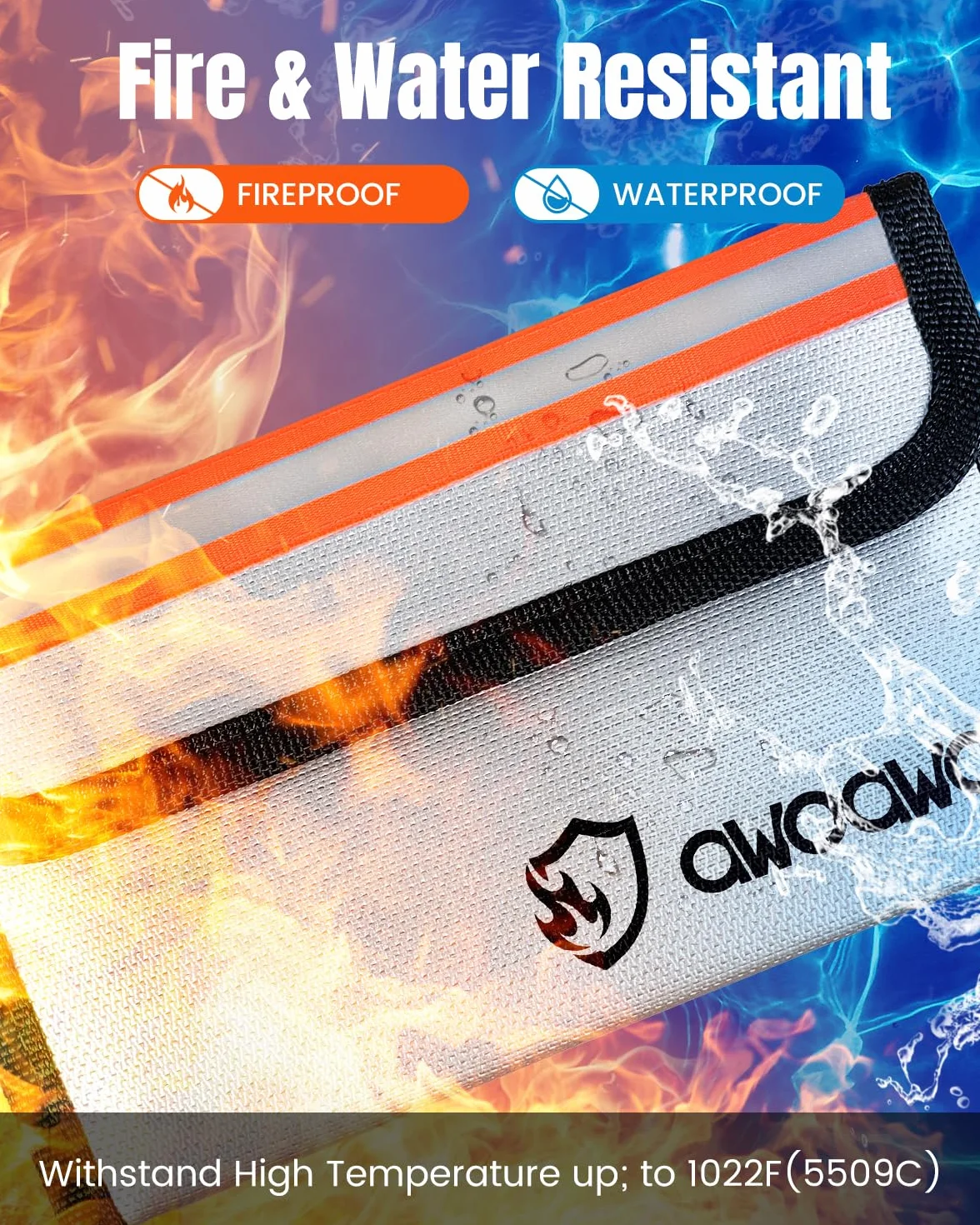 2 sztuki ognioodpornych torebek z paskami odblaskowymi, praktyczna, mała, ognioodporna, na dokumenty, gotówkę i wartościowe przedmioty, 2,871.1 °C, odporna na wysokie temperatury, wodoodporna, srebrna