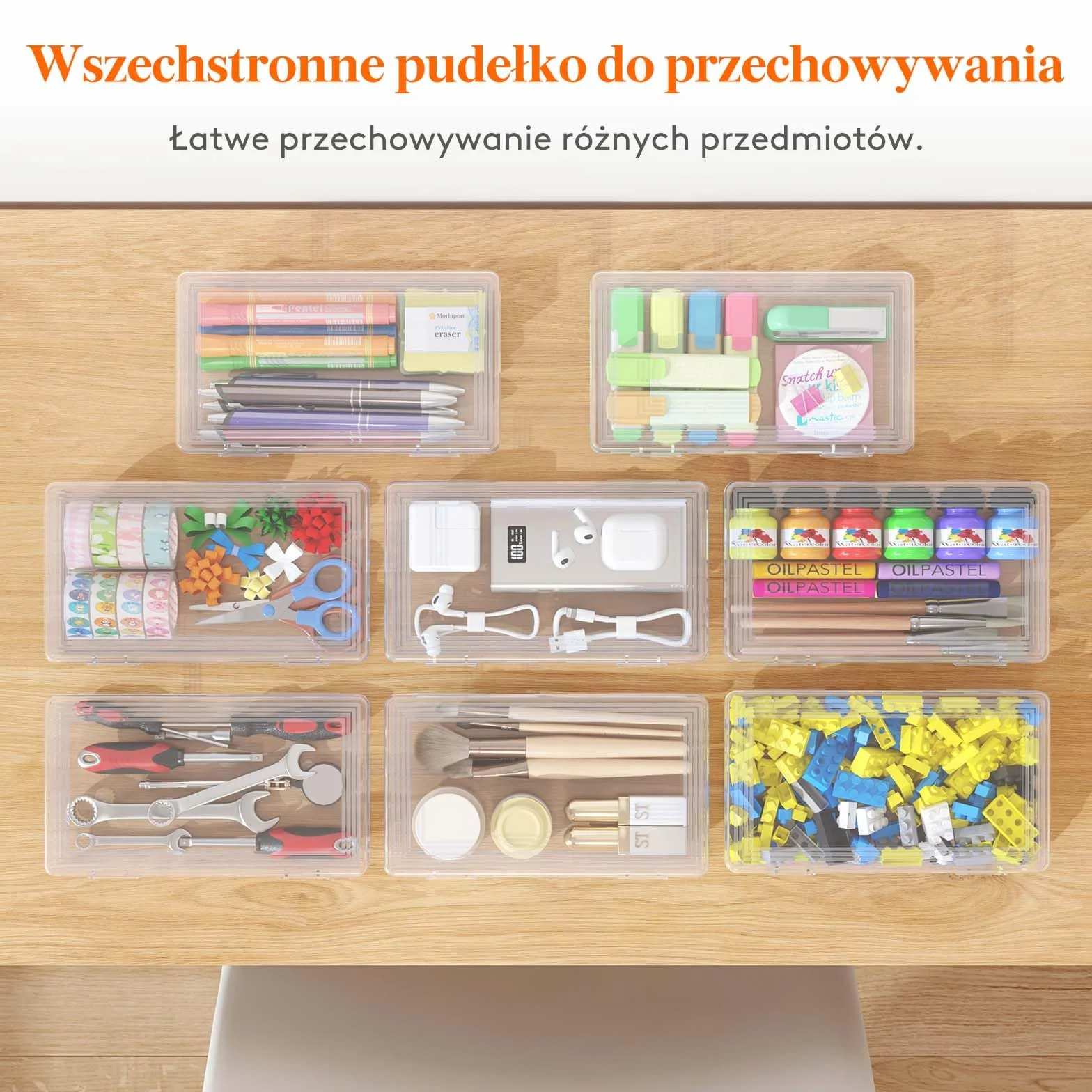 Lifewit Plastikowy piórnik z zatrzaskową pokrywką, twardy piórnik o dużej pojemności, można układać w stos, organizer na artykuły artystyczne, do biura