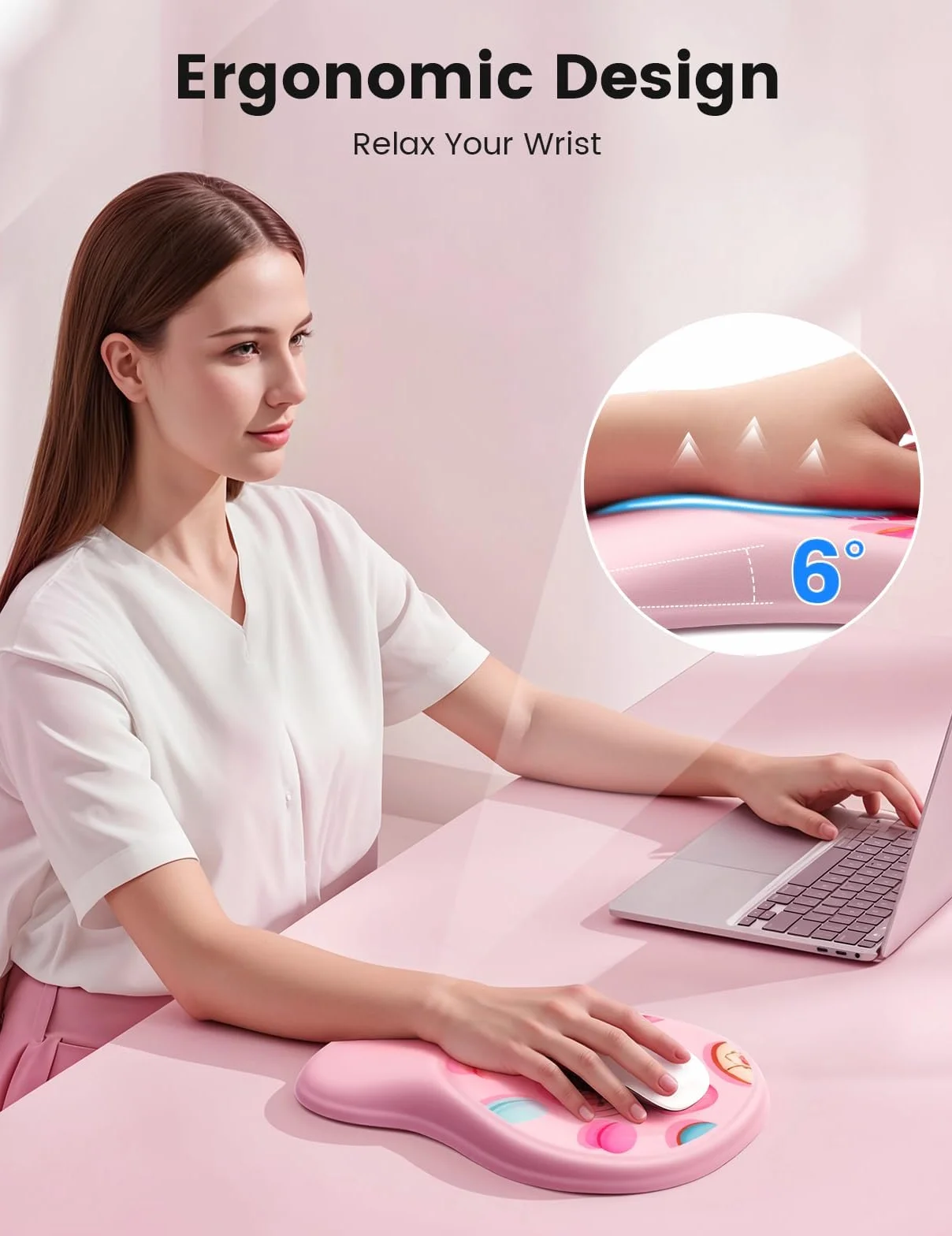 Podkładka pod mysz z podpórką pod nadgarstek, ergonomiczna podkładka pod nadgarstek, miękka pianka z pamięcią kształtu, poduszka na biurko, do biura, laptopa, niebieska