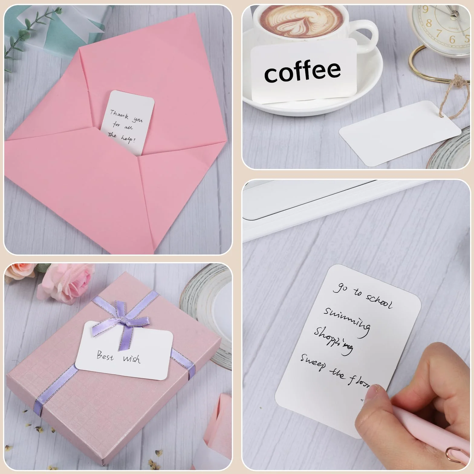 Yoosso 200 arkuszy fiszek pustych, 8,5 x 5,5 cm, puste kartki papierowe, 350 g/m², białe kartki z papieru typu kraft, do samodzielnego ozdobienia, do szkoły, biura, słownictwa, nauki