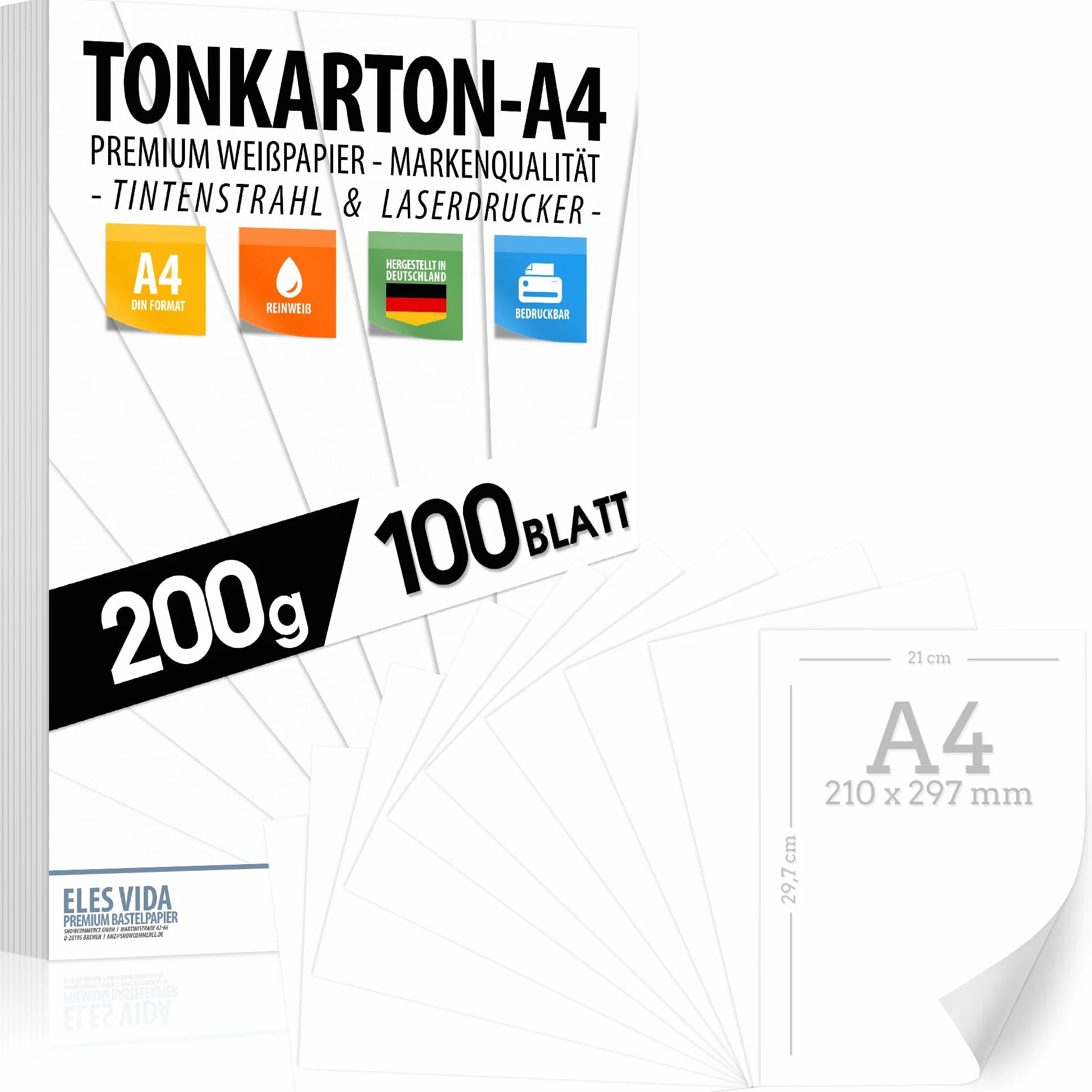 Papier fotograficzny A4 matowy 200 g – 100 arkuszy – papier premium biały – format DIN – papier do drukarek niezadrukowanych do kartek pocztowych, listów, kartonu, arkuszy prezentacyjnych,