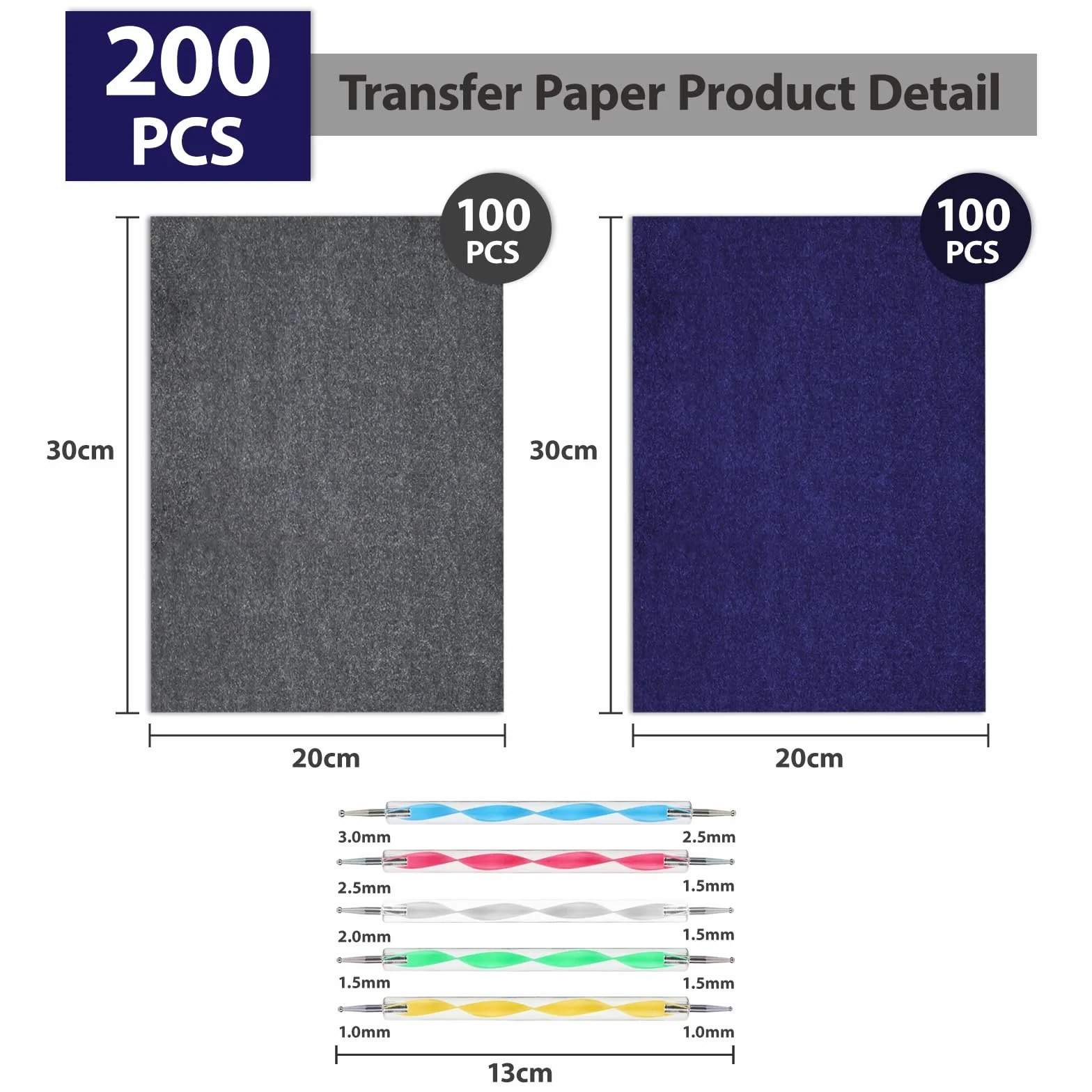 Papier transferowy Lompyeu 200 czarny, papier kalkowy, czarny grafitowy papier transferowy transparentny z 5 narzędziami do embossingu i kropkowania