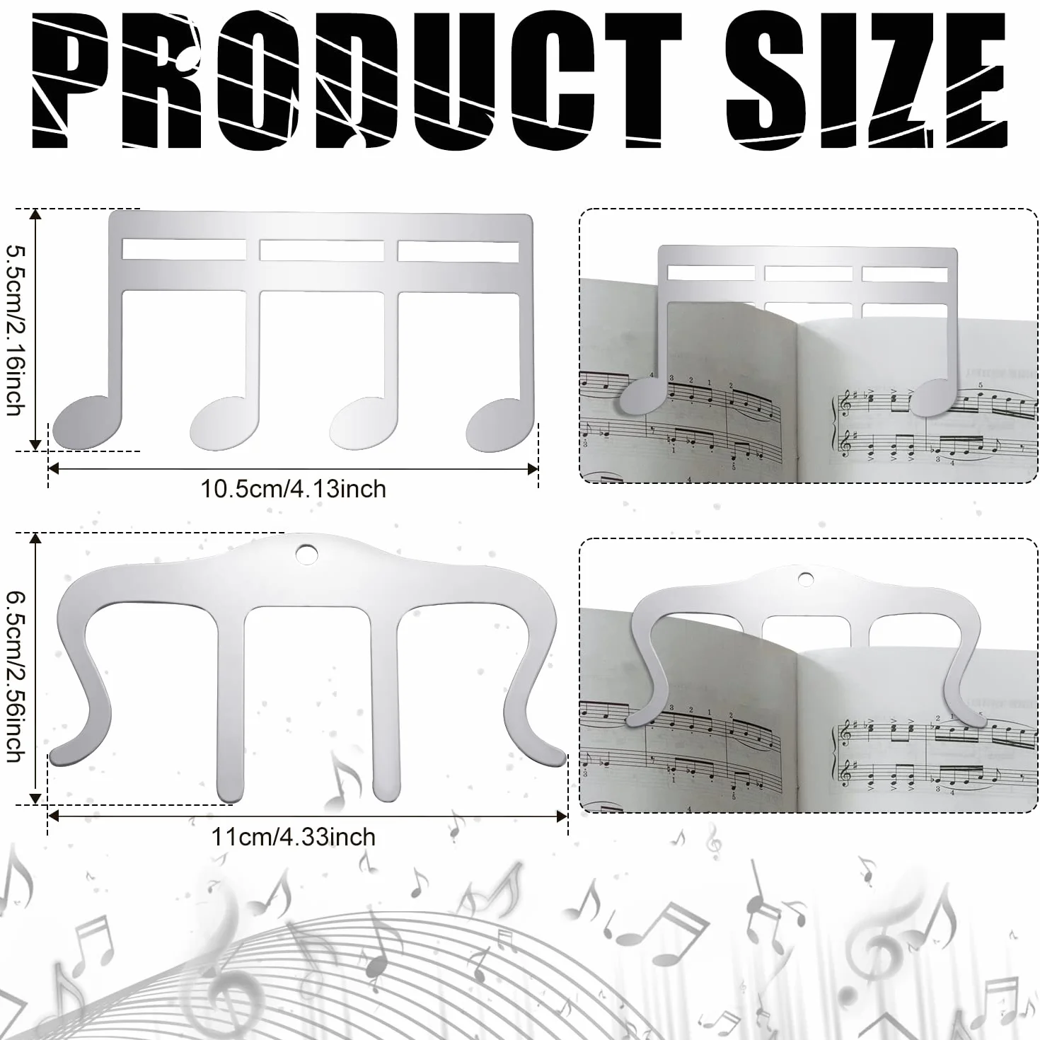 2 szt. Metalowy Klips na Nuty, Music Book Clip Music Sheet Holder Clip Klipy do Nut do Gry na Swiezym Powietrzu, Papier Firmowy, Ksiazki Fortepian, Gitara, Skrzypce, Klawiatura (Srebrna)