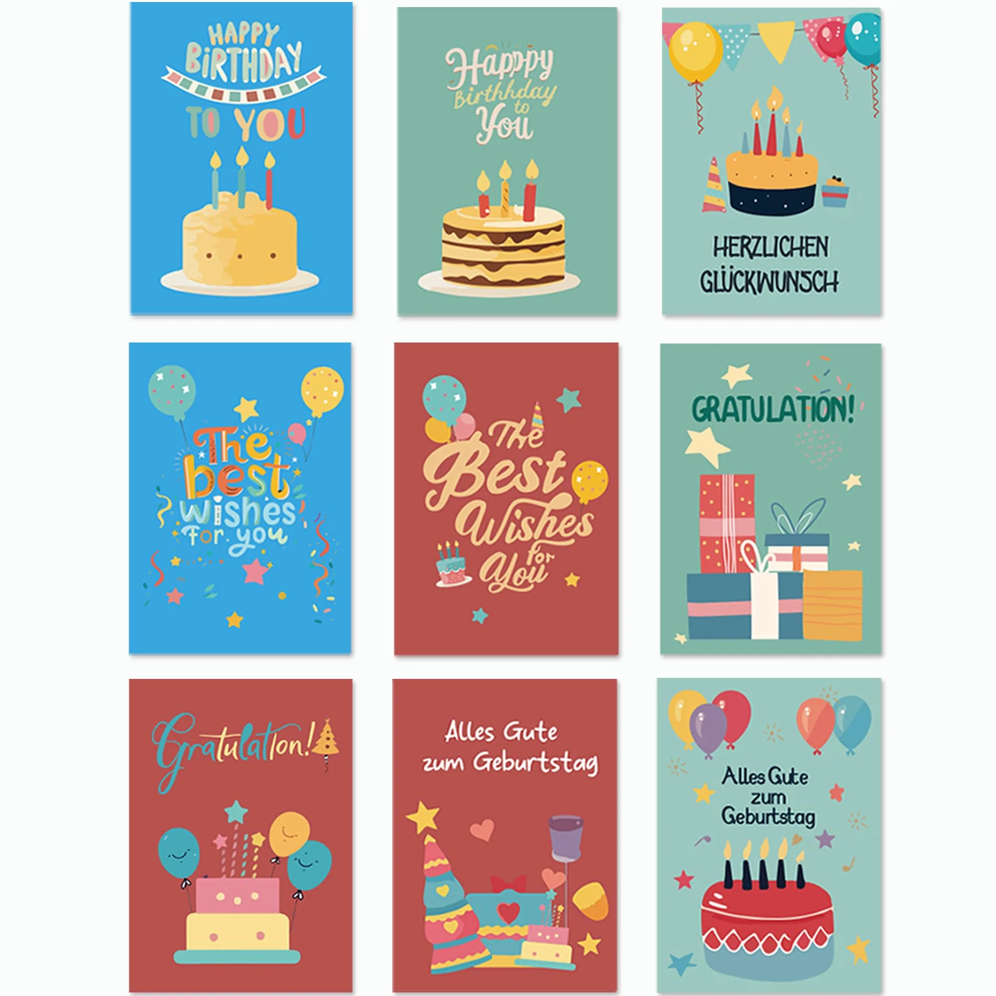 BIROYAL Zestaw 27 kartek urodzinowych z kopertą dla dzieci Happy Birthday