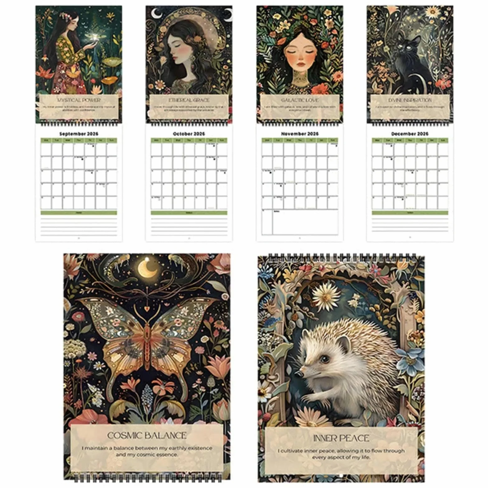 Mindful Magic kalendarz ścienny 2026 – inspirujący kalendarz 2026 z przeglądem miesięcy i afirmacjami, podobny kalendarz roczny, kalendarz miesięczny 2026, kalendarz ścienny 2026, do biura i domu