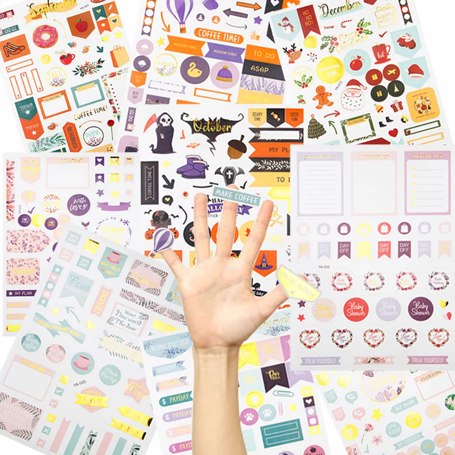 Naklejki do Planera i Bullet Journal 27 Arkuszy 1230+ Szt Złota Folia Naklejki Miesięczne Styczeń–Grudzień Naklejki Tygodniowe To-Do Budżet Scrapbooking