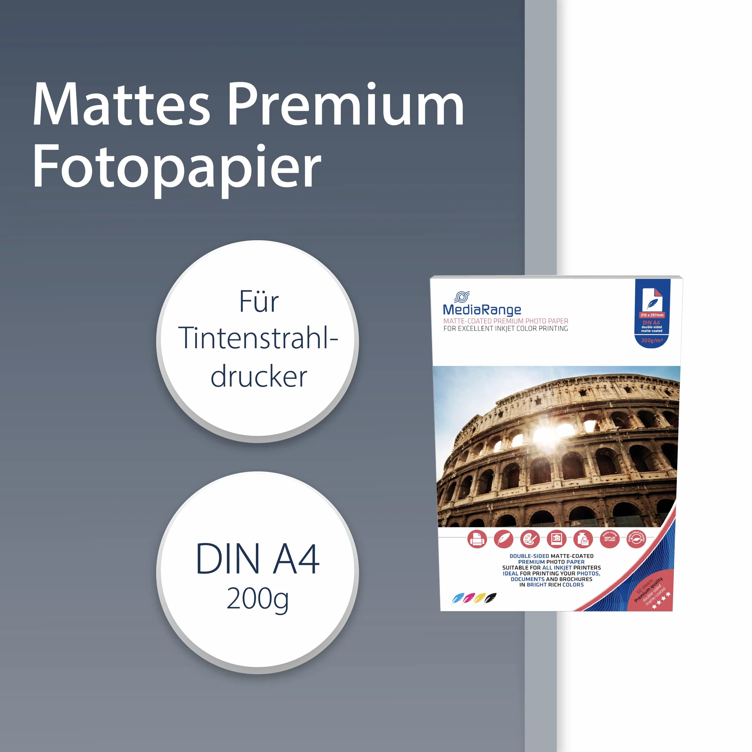 MEDIARANGE Biały papier fotograficzny A4, 50 arkuszy 200 g, matowy, 1 sztuka