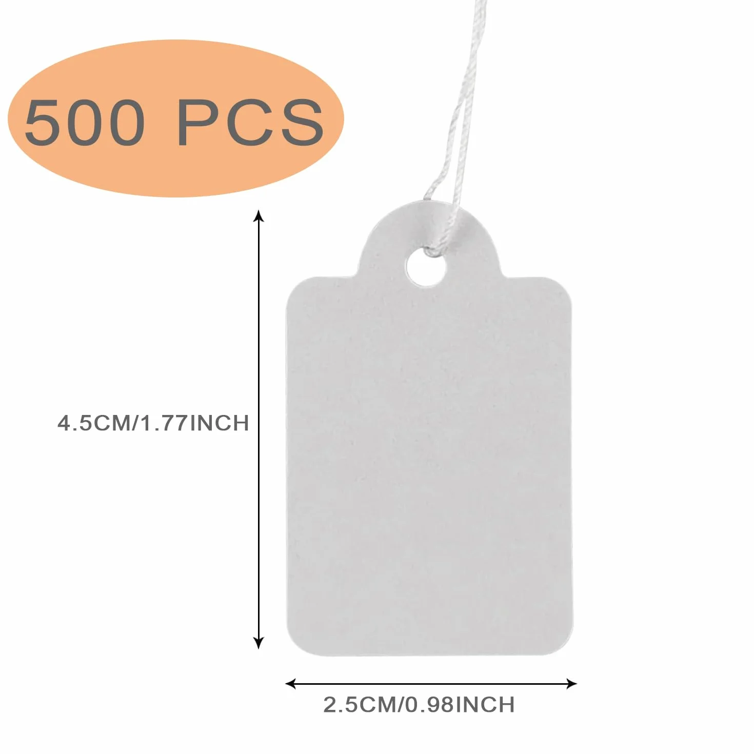 500 sztuk etykiet cenowych do zawieszania, etykiety cenowe z nicią, do opisywania na pchlim targu, biżuteria, prezent, białe - 25 mm x 45 mm