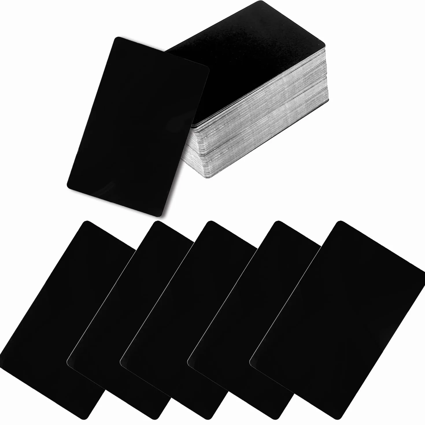 MaehSab 100 Szt Puste Metal Business Cards 0.2mm Aluminum Laser Engraved Czarna karta nazwa 86 x 54 mm