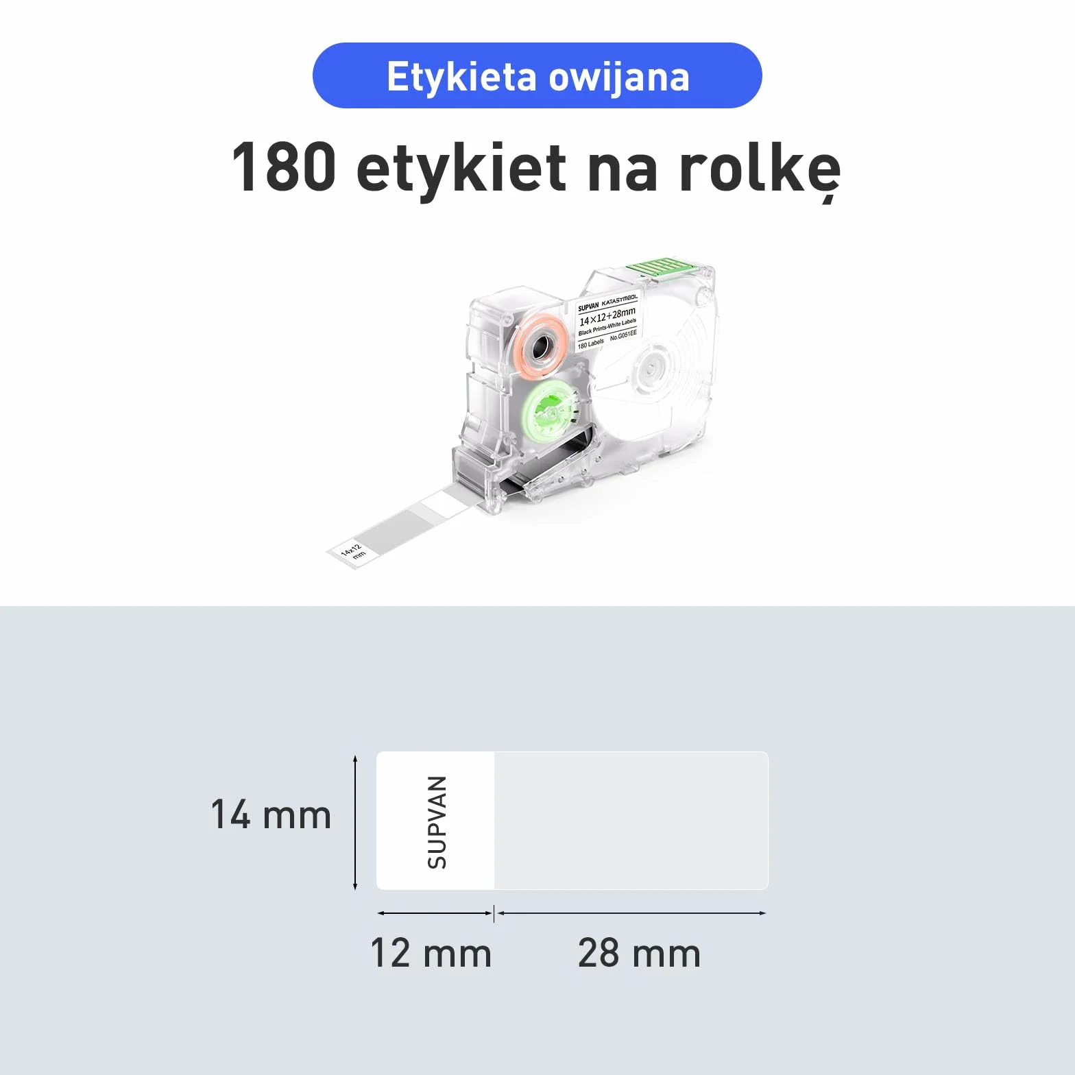 SUPVAN KATASYMBOL G15M Taśma Etykietowa do Oznaczeń Kabli, Transfer Termiczny, Wielofunkcyjna, Do Domu, Szkoły, Biura, 14mm x 12mm + 28mm, 180 Etykiet/Rolka, Czarna Na Biały