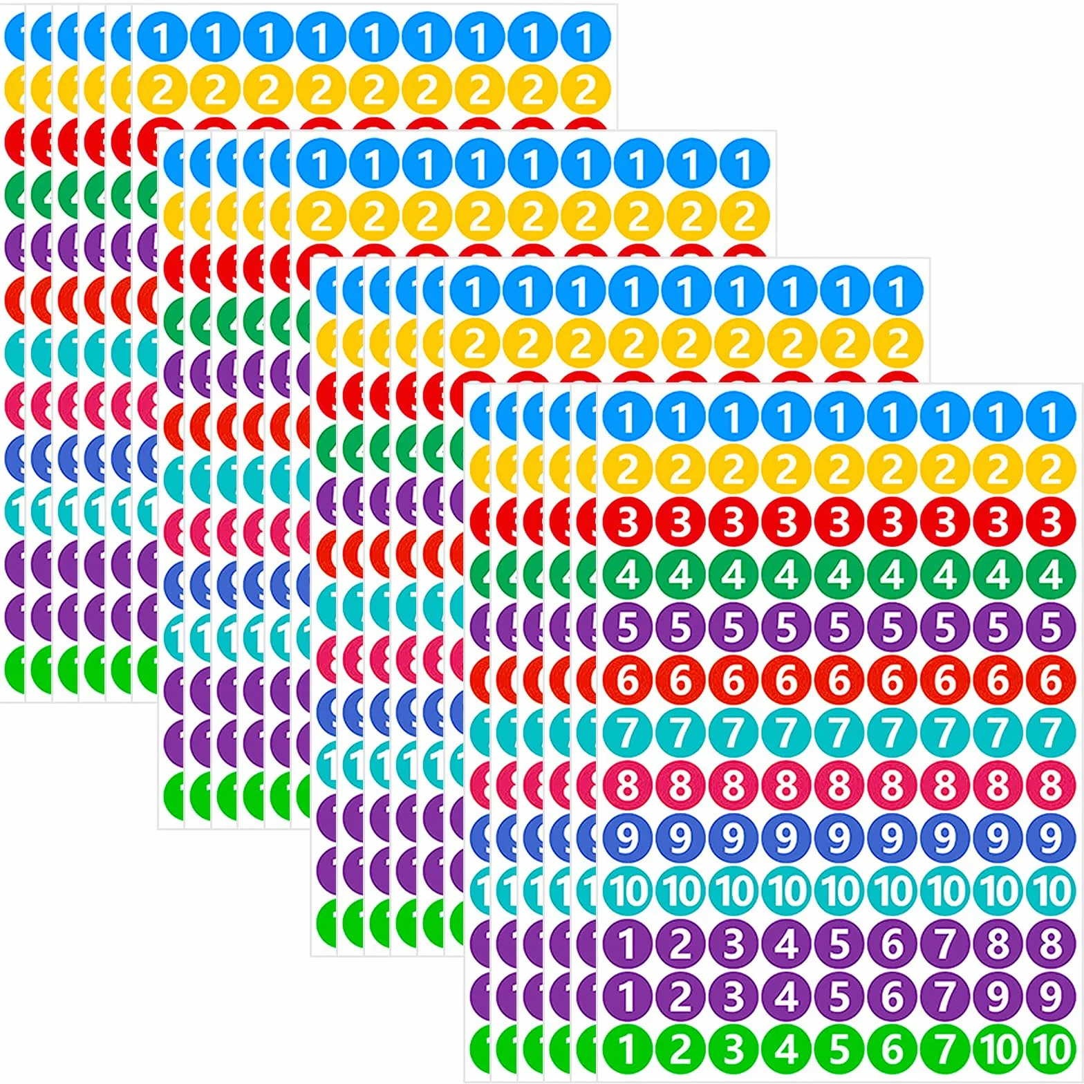 24 szt. Naklejki z numerami 1-10, etykiety samoprzylepne 20 mm, numerowane naklejki, wodoodporne winylowe, numerowane kolorowe naklejki, naklejki cyfrowe, małe okrągłe cyfry naklejki do