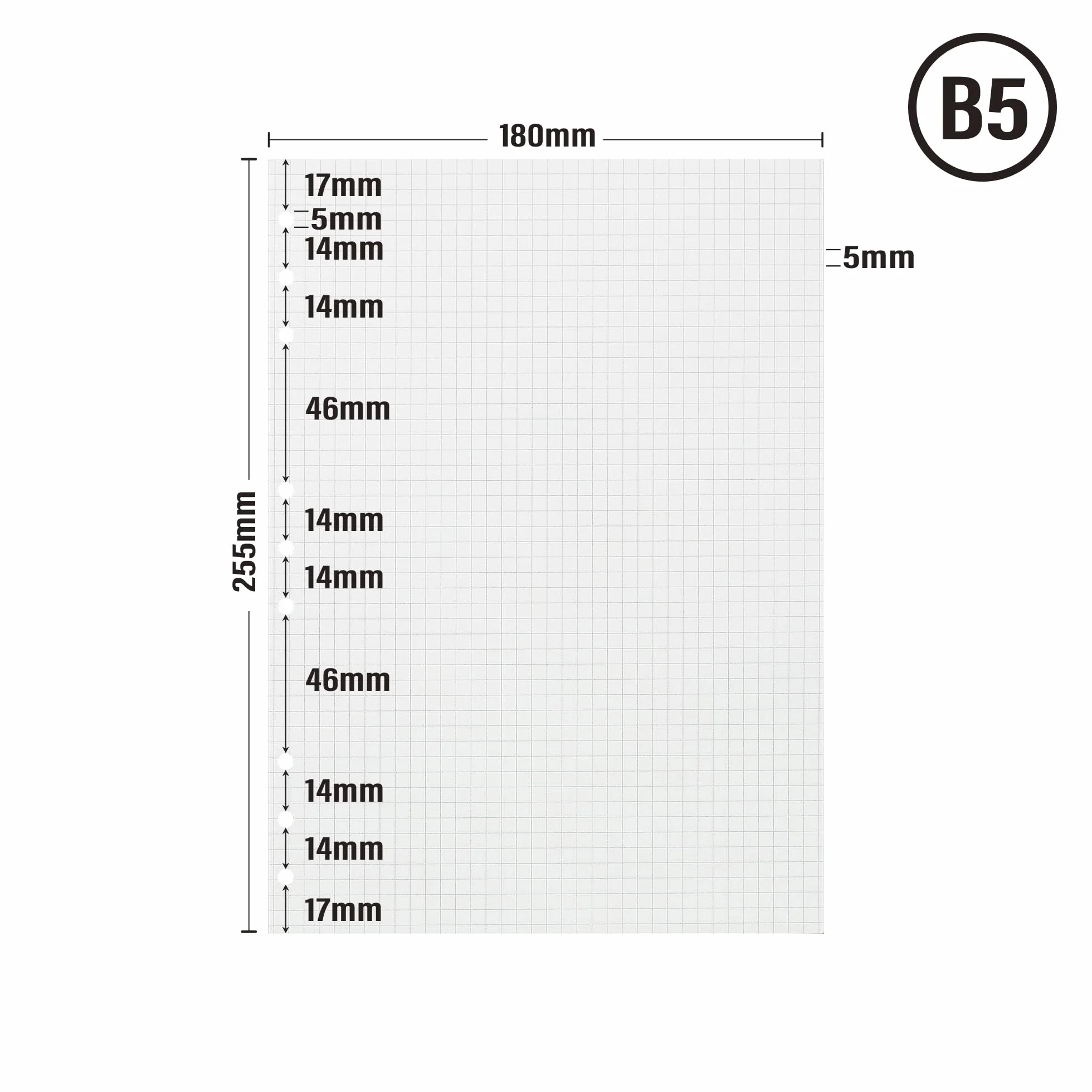 OVISEEN Papier w kratkę B5 5mm 90 arkuszy 100 g/m² 18x25,5 cm do zeszytu i ćwiczeń