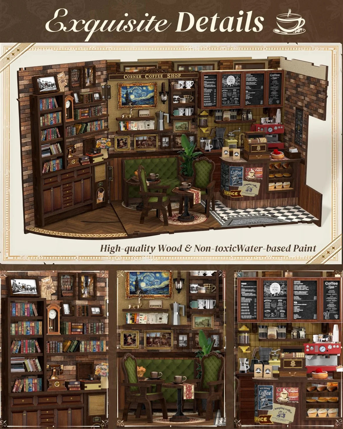 Cutefun Book Nook Kit – zestaw "zrób to sam" miniaturowy zestaw rzemieślniczy dla dorosłych – półka na książki, dekoracja 3D, drewniane puzzle, prezenty dla kobiet, nastolatków, miłośników książek