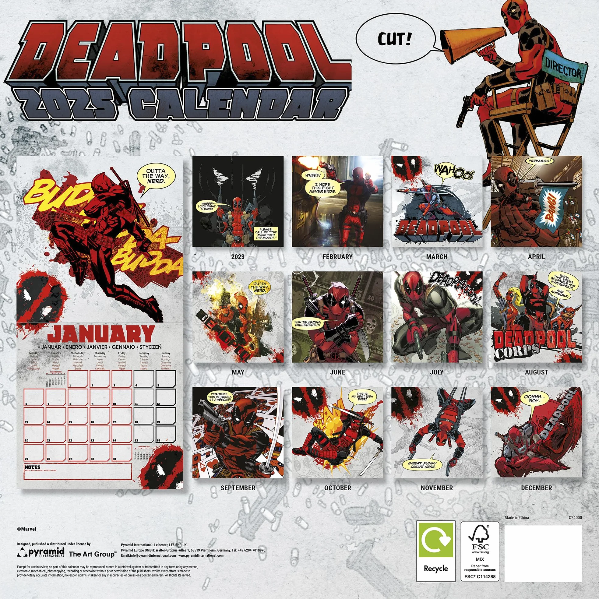 Deadpool 2025 calendario 30 x 30 cm pyramid