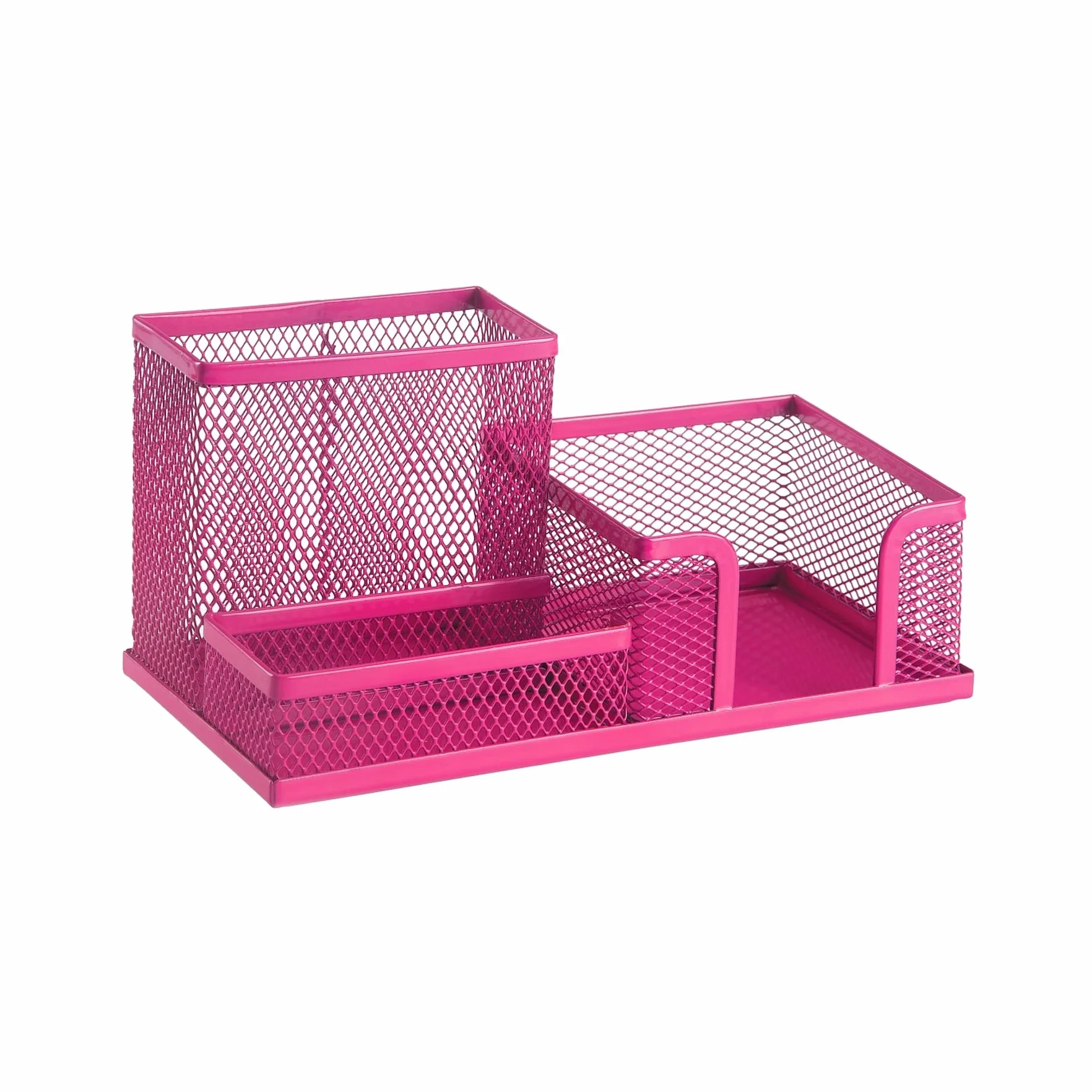 Leviatan Organizer na Biurko z Siatki Metalowej – Różowy Pojemnik na Długopisy i Karteczki – Półka Biurowa 205 x 103 x 98 mm
