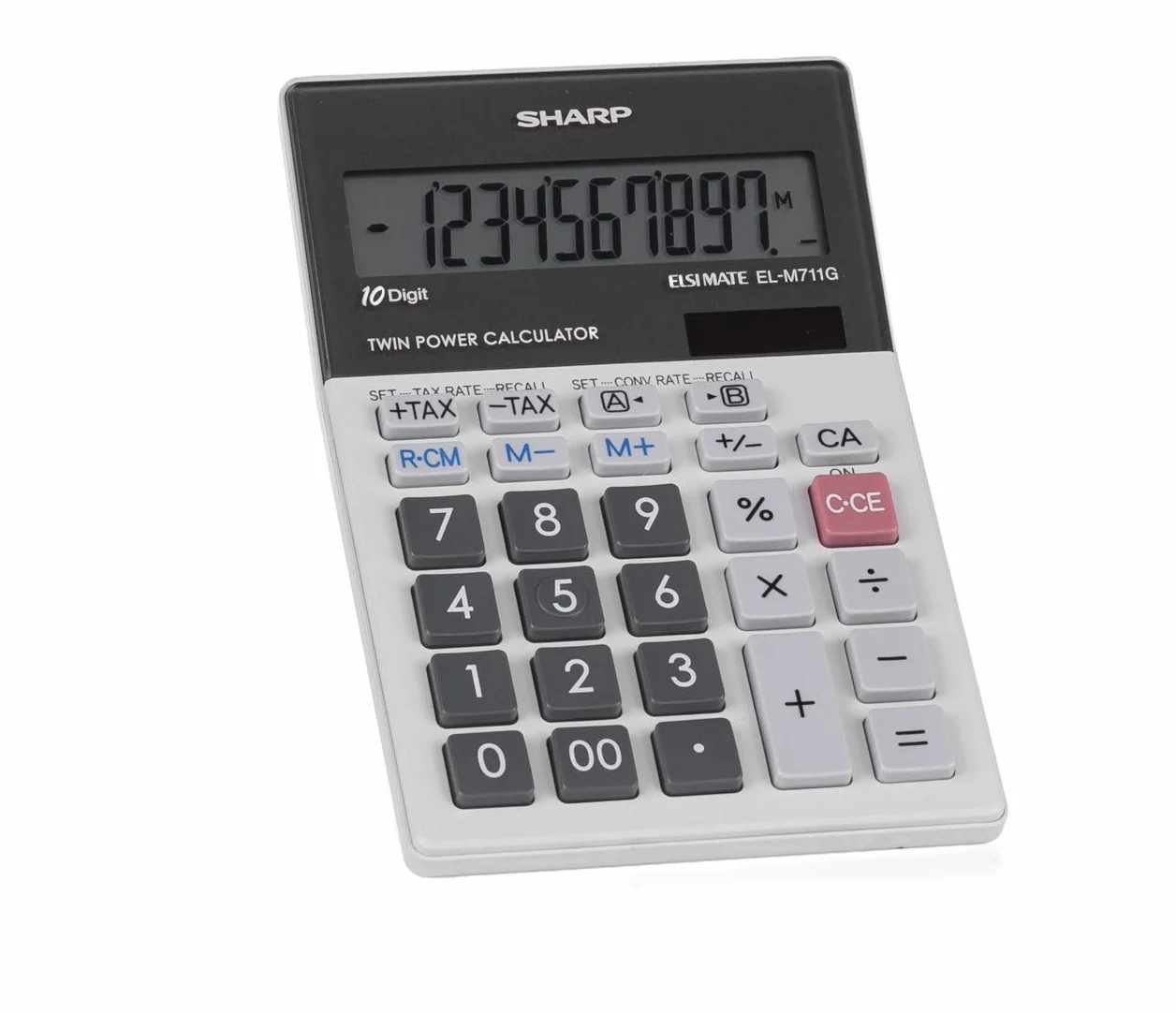 SHARP EL-M711 G kalkulator stołowy (10 cyfr, przelicznik walut, zasilany energią słoneczną i baterią) jasnoszary