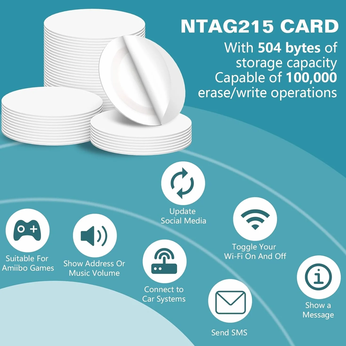 Zestaw 50 naklejek NFC z etykietami NFC do wielokrotnego zapisu, Ntag215, zaprogramowane z pamięcią 504 bajtów do wszystkich telefonów komórkowych i urządzeń obsługujących technologię NFC – idealne do