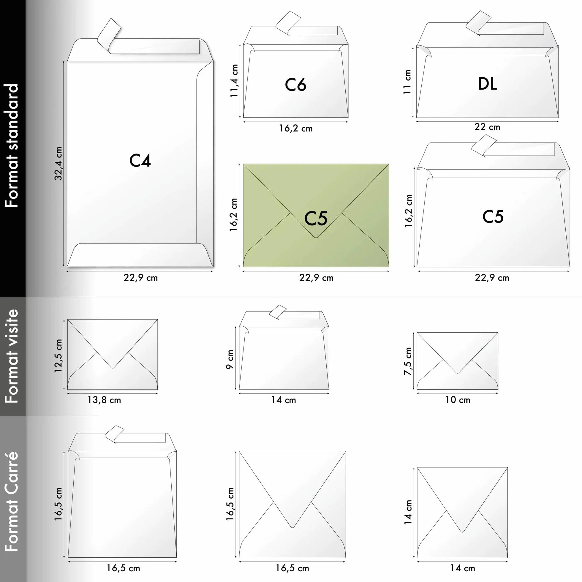Clairefontaine 5462C – Zestaw 20 kopert z klejem do zwilżenia – Format C5 16,2x22,9cm – 120g/m² – kolor niebieski – Zaproszenia, imprezy i korespondencja – Kolekcja Pollen – Gładki papier Premium