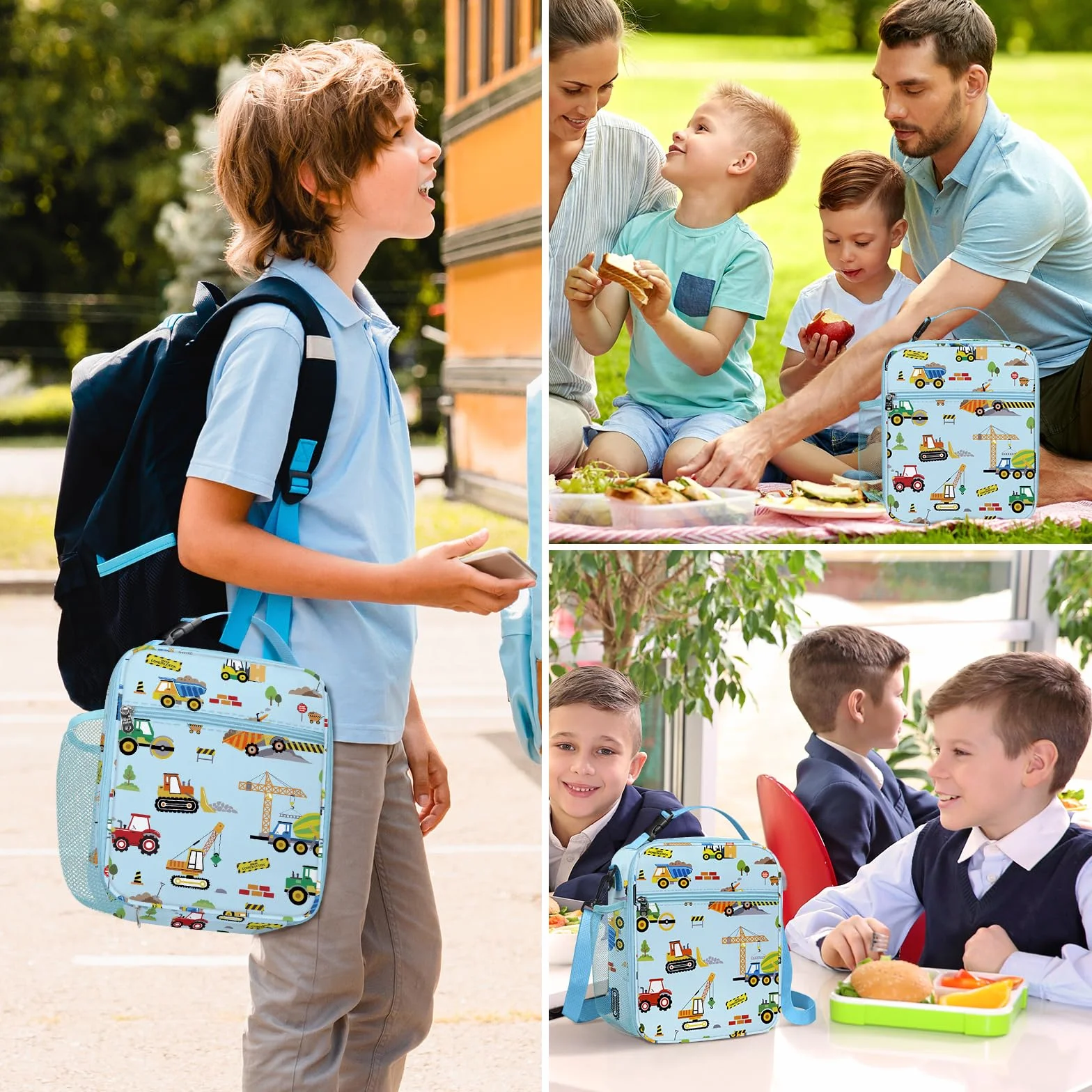 Clastyle Izolowana koparka traktorowa pudełko na lunch dla dzieci niebieska dziewczyna chłopiec samochód szkoła torba na lunch duża przenośna torba chłodząca lunch na piknik na świeżym powietrzu lekka