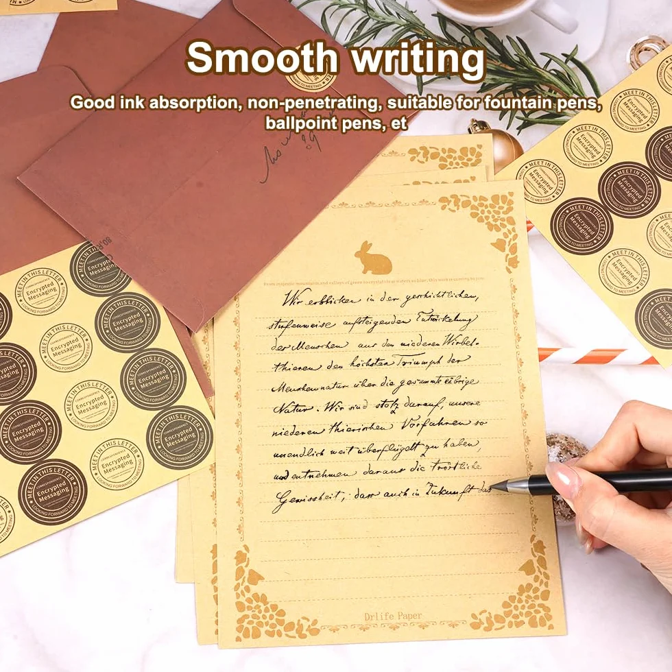 145 sztuk papeterii w stylu vintage, w zestawie 25 kopert, 40 arkuszy listowych i 80 pieczęciowych naklejek, papier listowy vintage z kopertą, koperty papierowe w stylu vintage, na listy miłosne