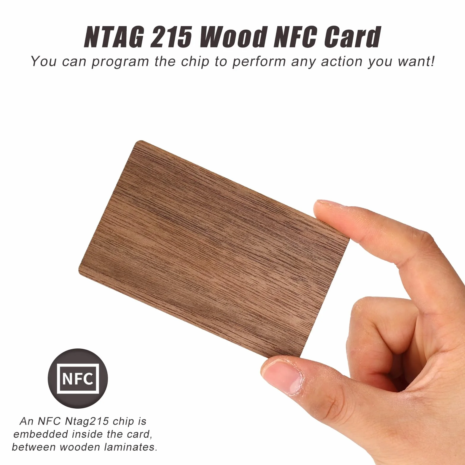 Znaczniki NFC NTAG215 z Drewna Orzech, Grawerowane, Puste, Nadpisywalne, 10 szt